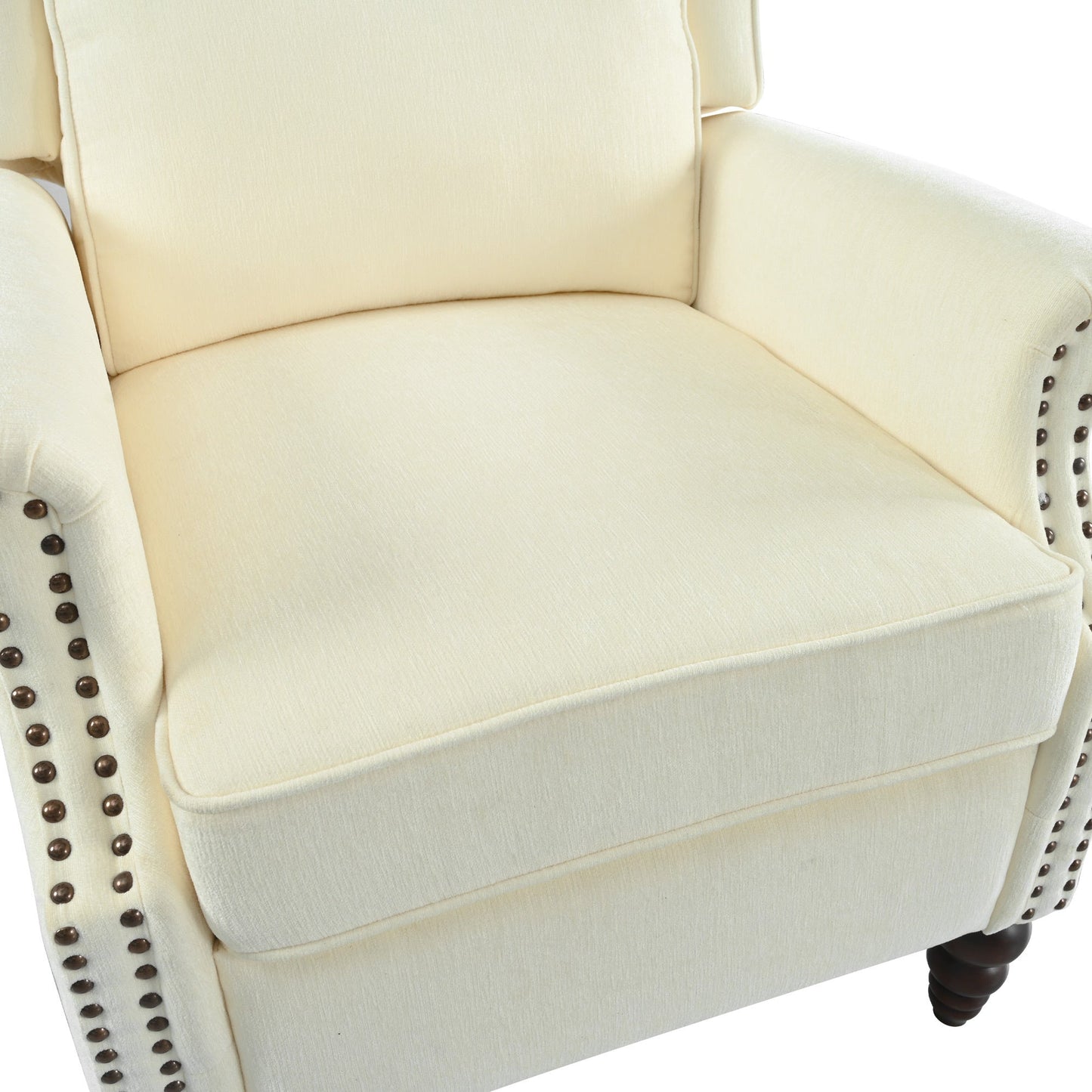 Upholstered Push Back Recliner Chair with Classic Wing Back, Beige Chenille, 29.75'