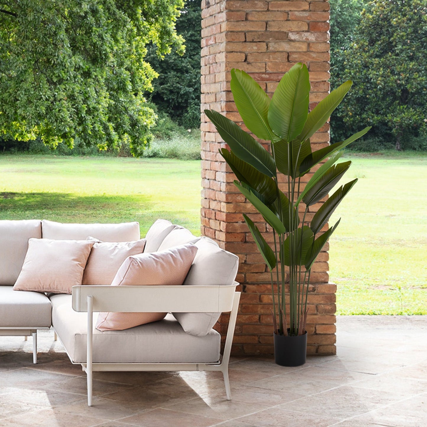 2025 New adhesive fabric traveler banana leaf 15 leaf home decoration indoor decoration artificial green plant 2pcs/set