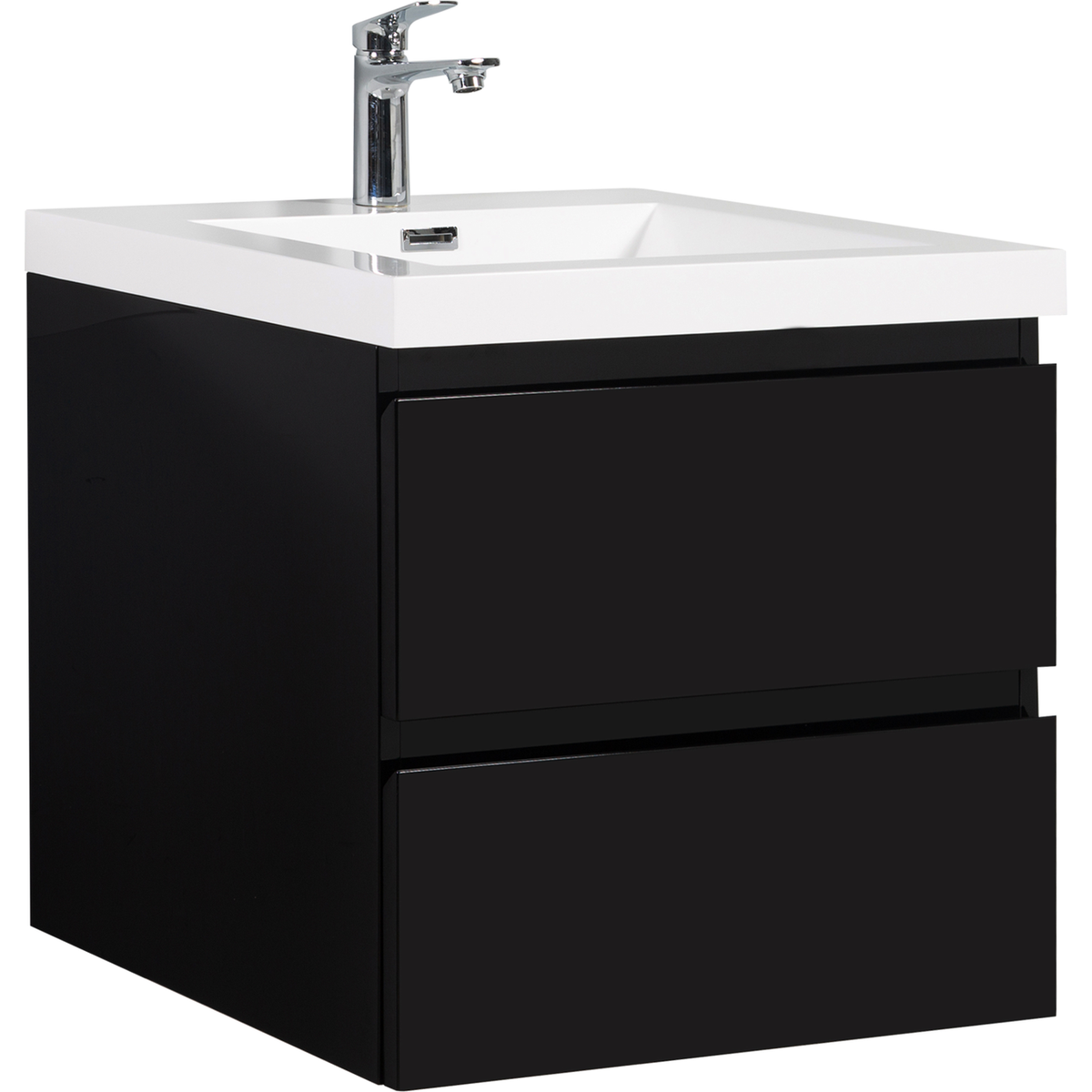 24" Floating Bathroom Vanity with Sink, Modern Wall-Mounted Bathroom Storage Vanity Cabinet with Resin Top Basin and Soft Close Drawers, Glossy Black