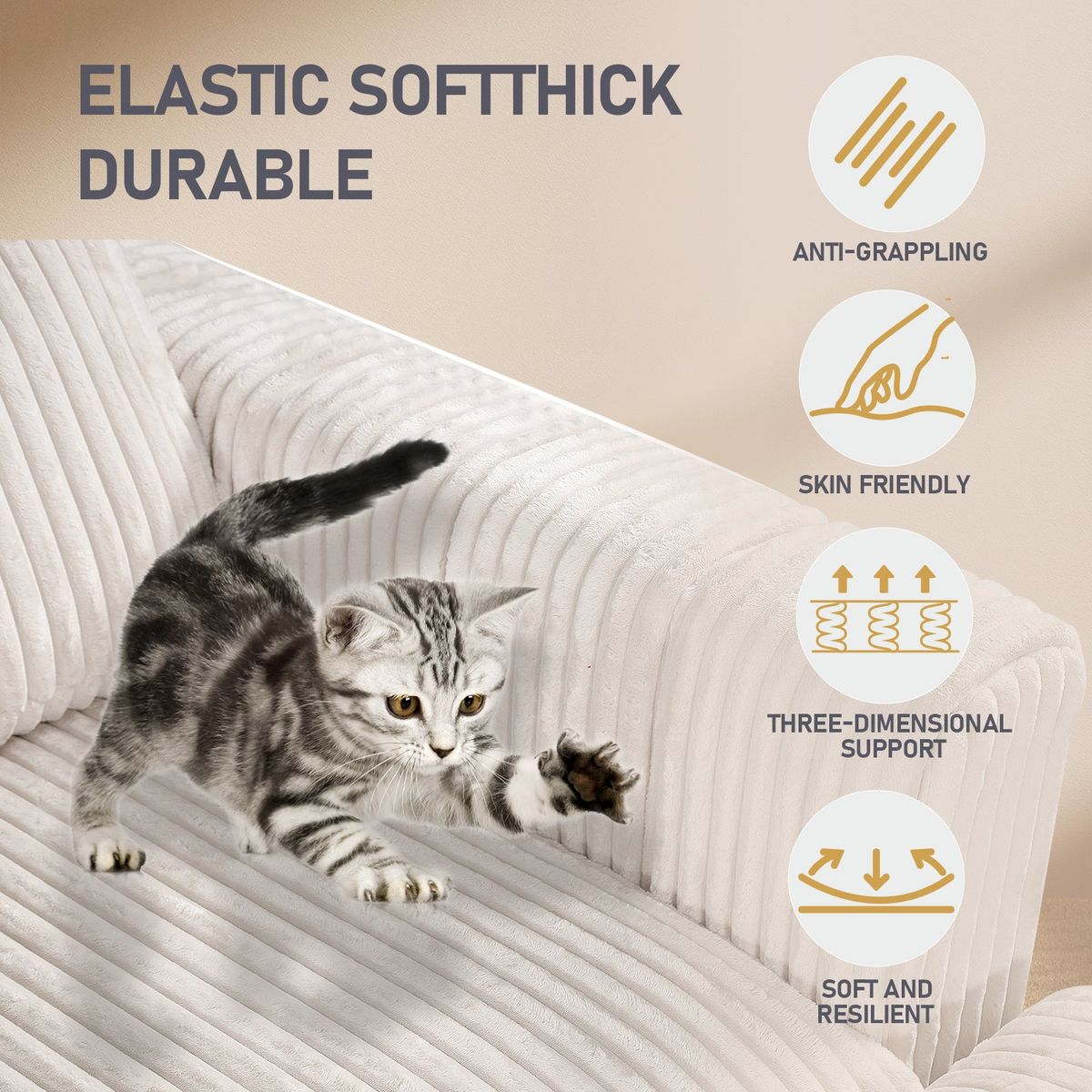 105' Oversized Sectional Sofa Cloud Couch for Living Room, Modern stripe L Shaped Couch, Comfy Boucle Modular Sofa Sleeper with Moveable Ottoman WIth/6 Pillow(WHITE)
