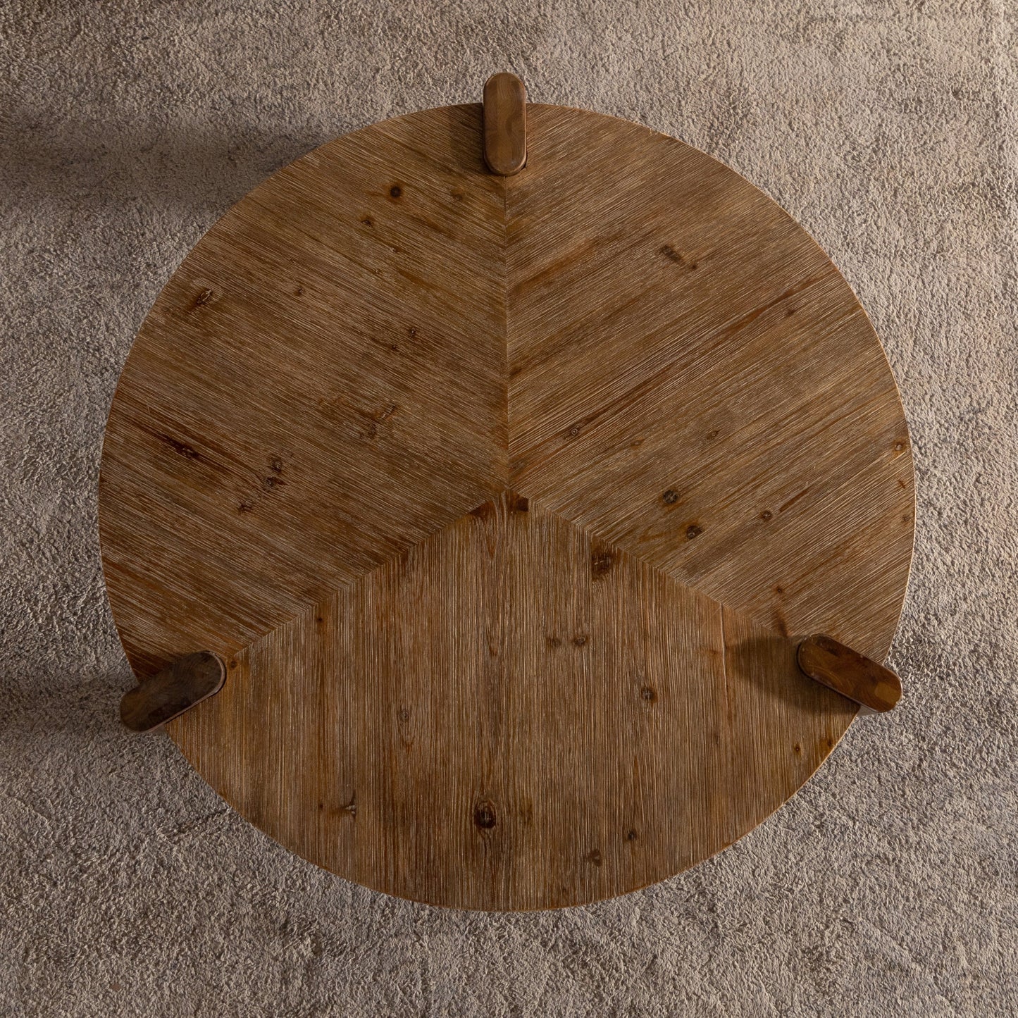 Wood Round Coffee Table for Living Room, Rustic Natural Coffee Table for Apartment, Easy Assembly