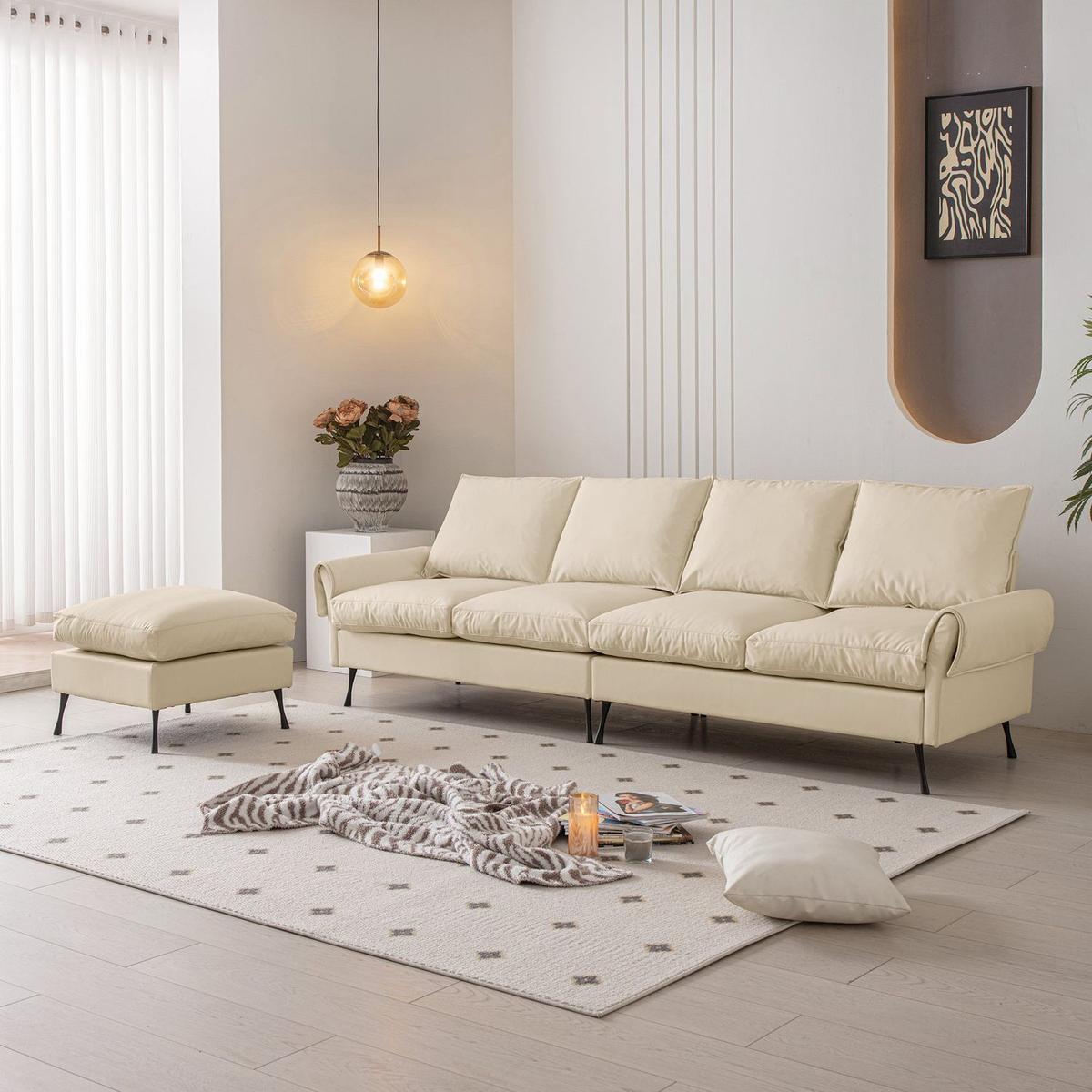 104.5"Modern Sectional Technical leather L-Shaped Sofa Couch with Convertible Ottoman