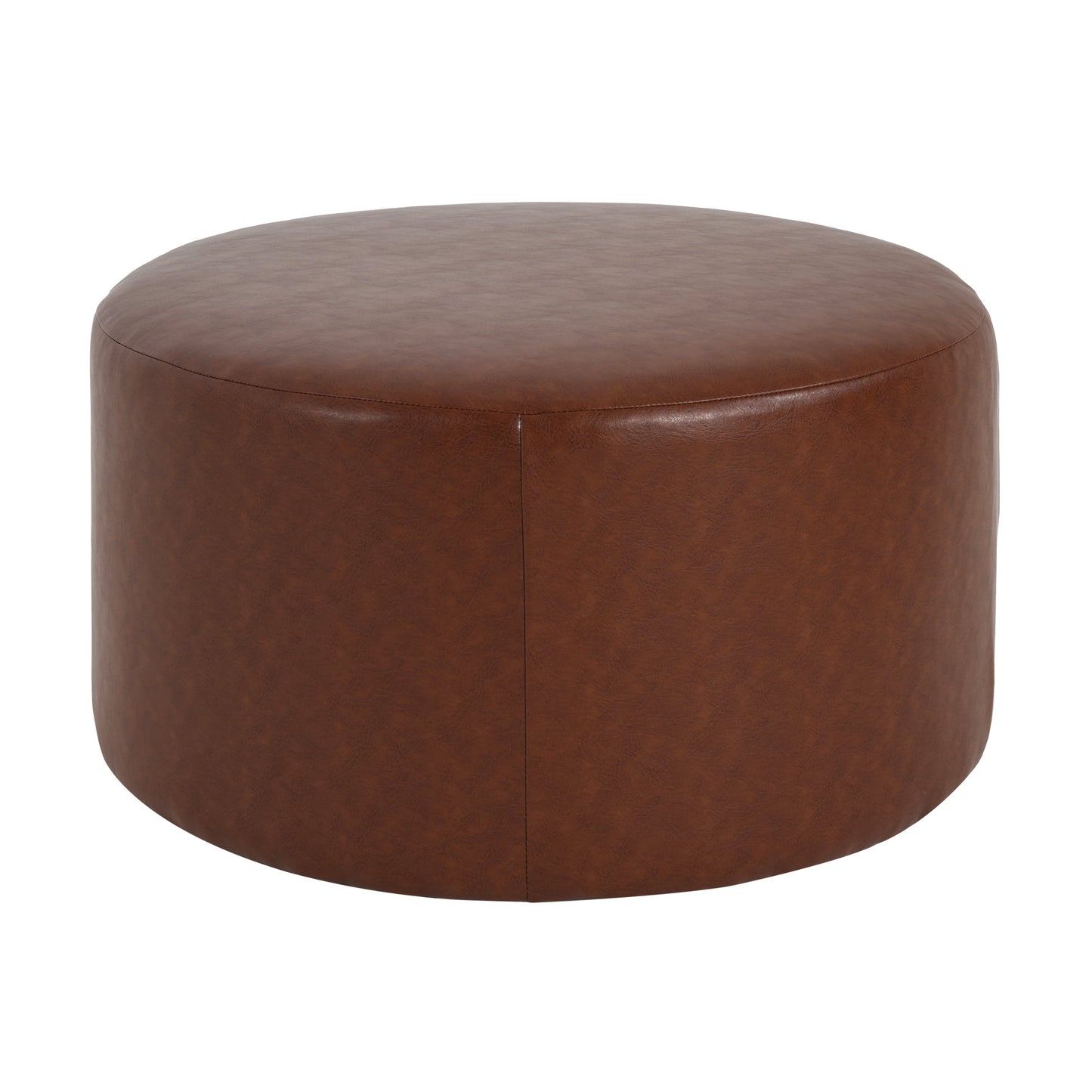 Upholstered Round Ottoman,PU Leather,Brown