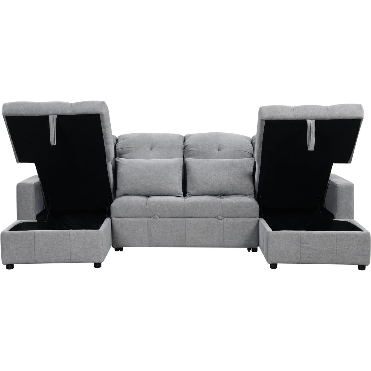 110.2' Oversized U-shaped Sofa Versatile Sectional Sofa Pull-out Sofa Bed with Double Storage Chaise Lounges and Two USB Ports for Living Room,Gray