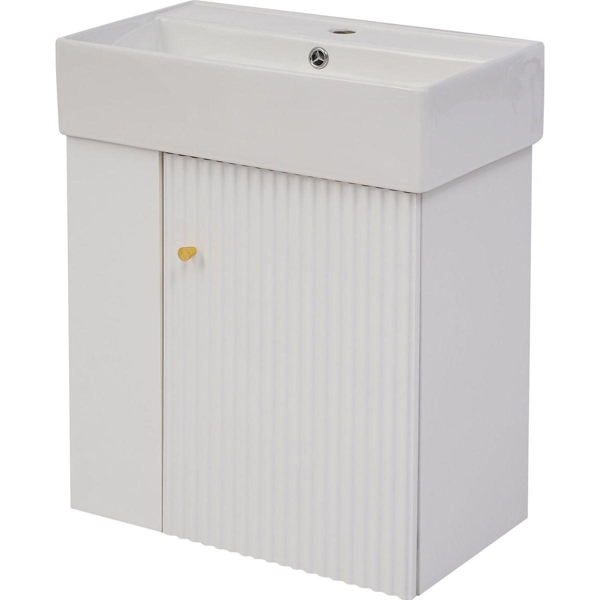 21.6inch Modern Floating Bathroom Vanity with Ceramic Basin - Perfect for Small Bathrooms, Left side storage