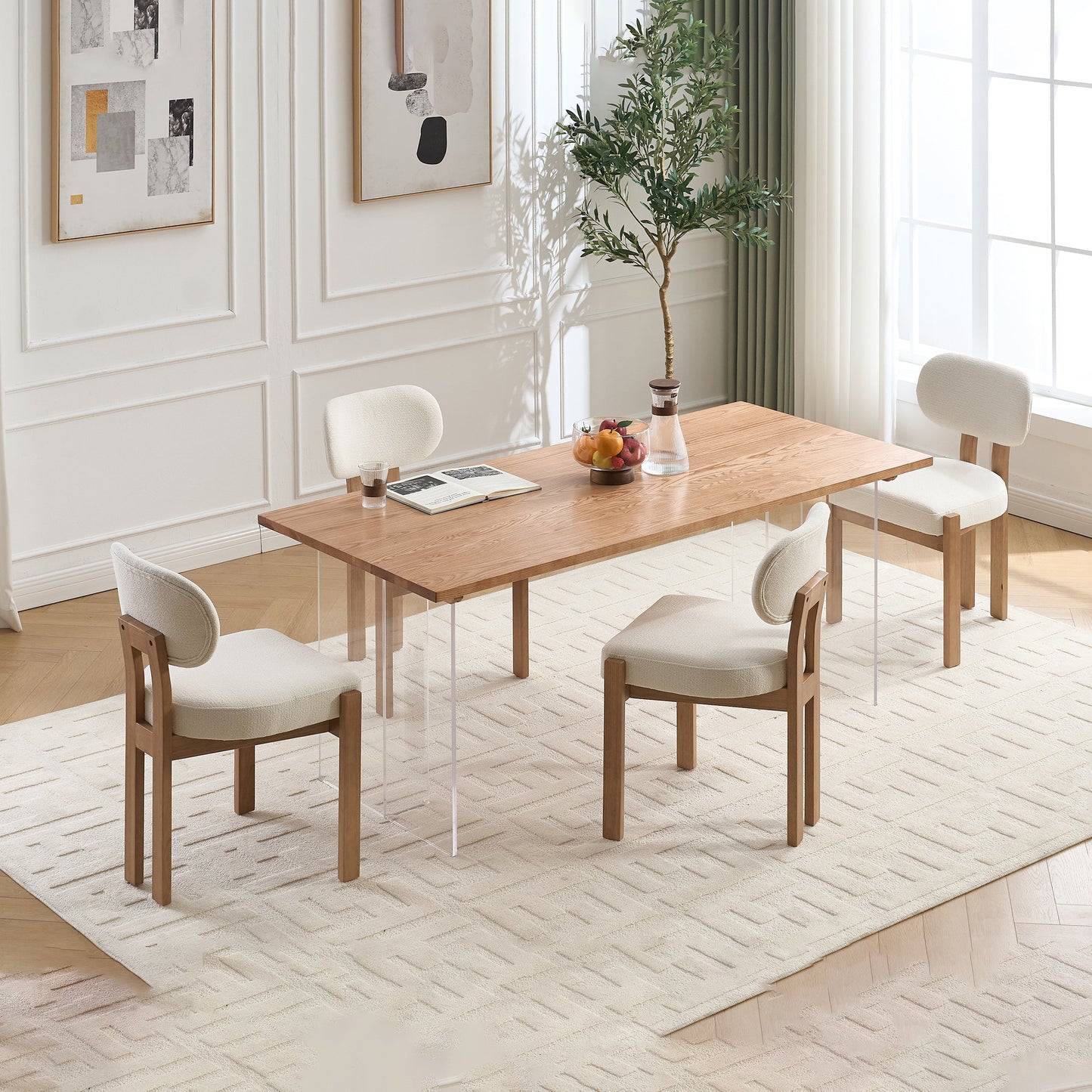 Wooden Dining Chairs Set of 2, Modern Fabric Upholstered Dining Room Chair Kitchen Chairs, Farmhouse Dinner Chair for Kitchen Dining Room