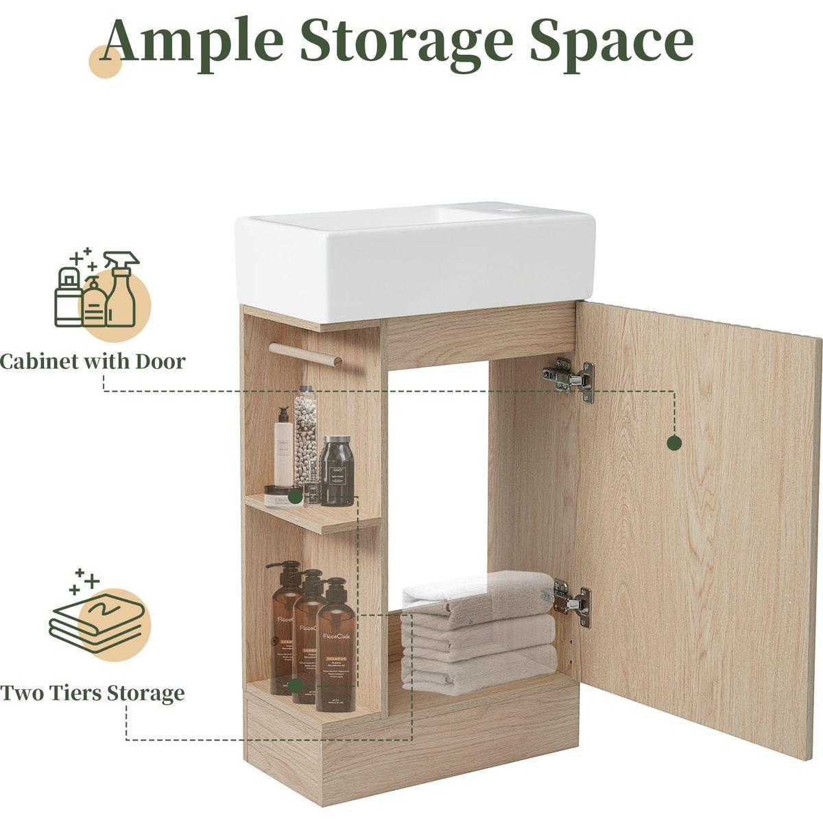 18.6' Bathroom Vanity with Sink, Bathroom Vanity Cabinet with Two-tier Shelf, Left or Right Orientation, Natural (Old Sku:WF308491AAN)