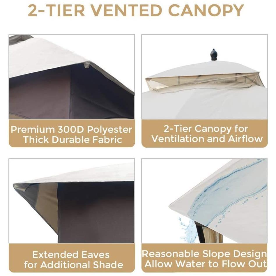 10x12 FT Softtop Metal Gazebo with Mosquito Net&Sunshade Curtains,Sturdy Heavy Duty Double Roof Canopy,Galvanized Steel Design Outdoor Tent,Suitable for Gardens,Patio,Backyard