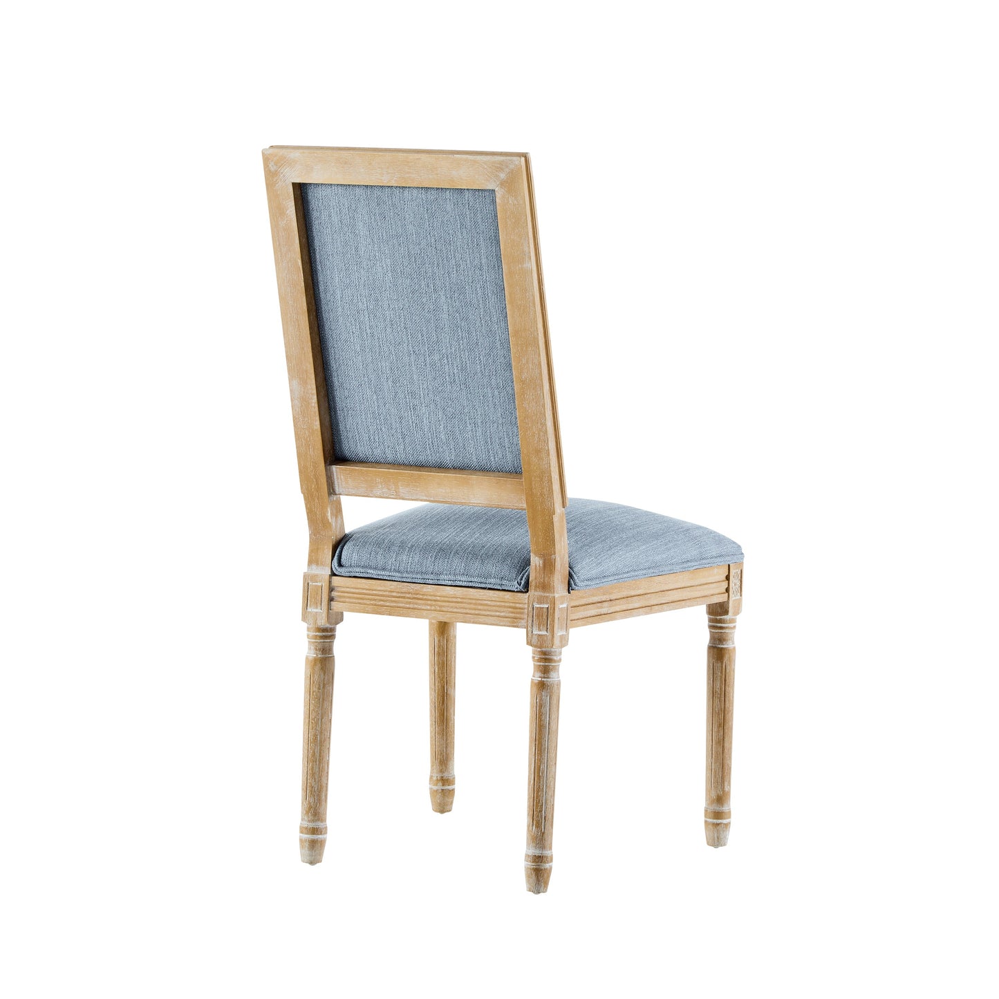Vintage Inspired French Country Dining Chairs Set of 4 with Cane Backrest & Upholstered Seats, Solid Rubberwood, Slate Blue