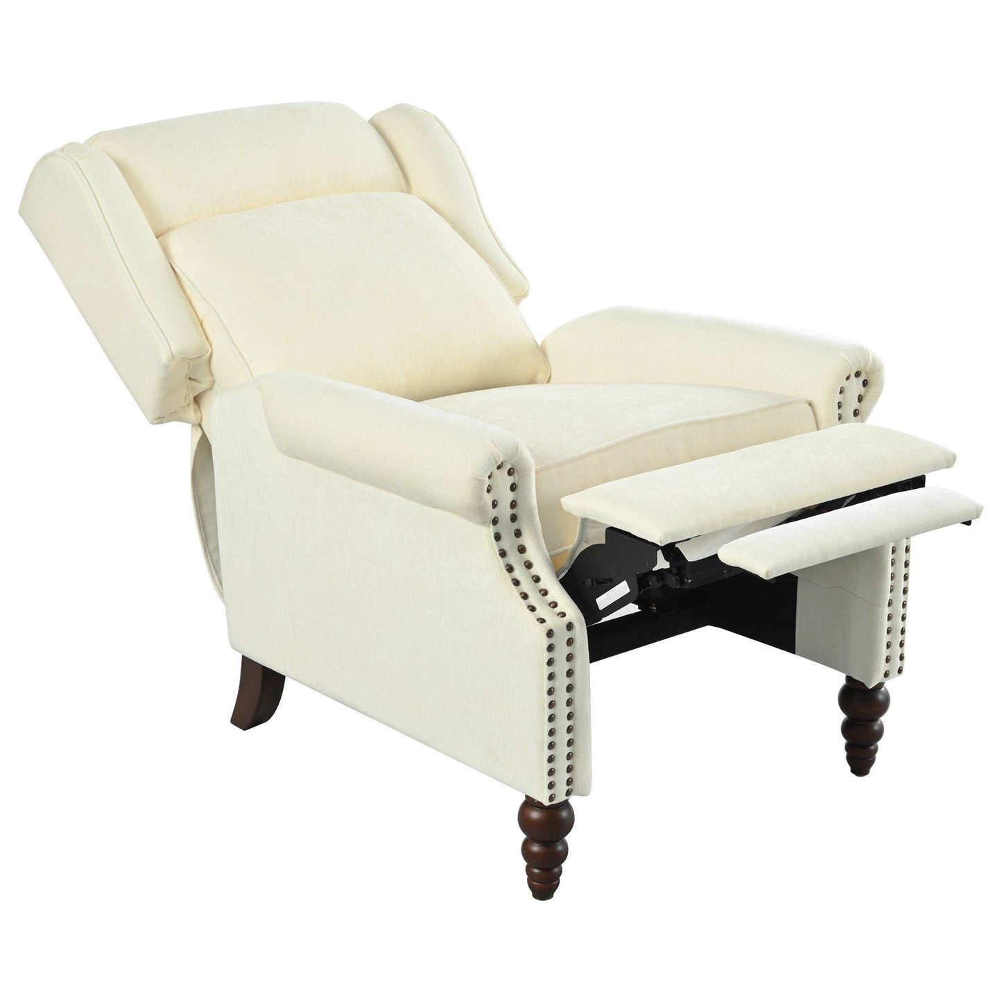 Upholstered Push Back Recliner Chair with Classic Wing Back, Beige Chenille, 29.75'