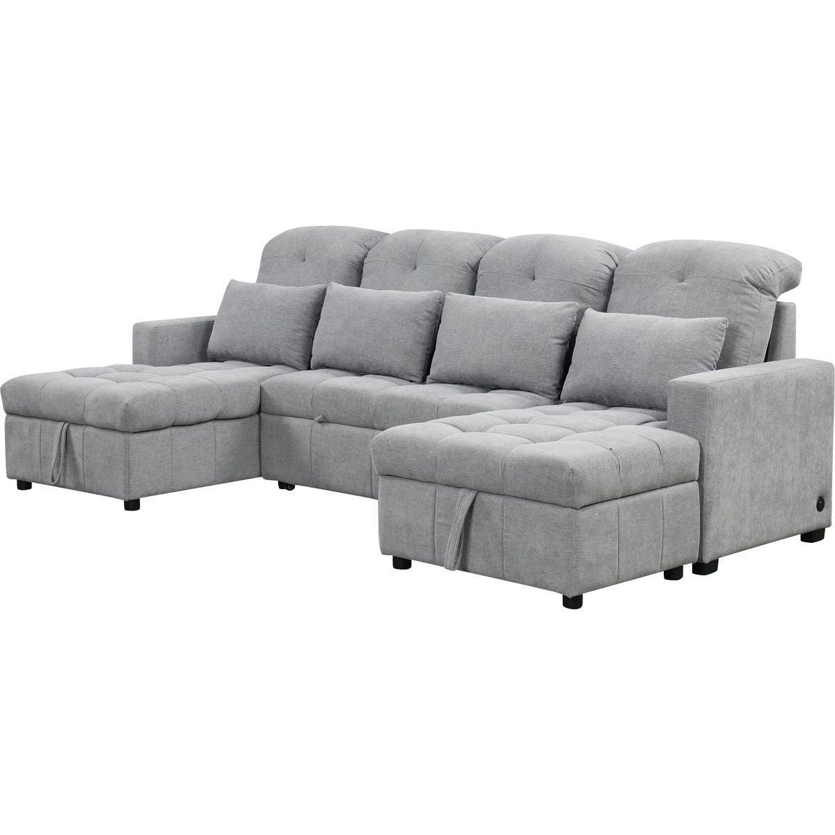 110.2' Oversized U-shaped Sofa Versatile Sectional Sofa Pull-out Sofa Bed with Double Storage Chaise Lounges and Two USB Ports for Living Room,Gray