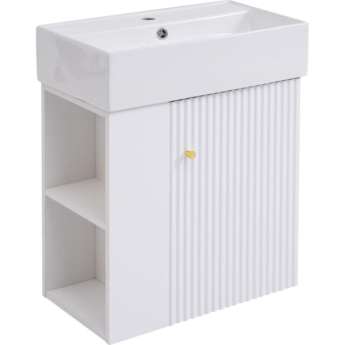21.6inch Modern Floating Bathroom Vanity with Ceramic Basin - Perfect for Small Bathrooms, Left side storage