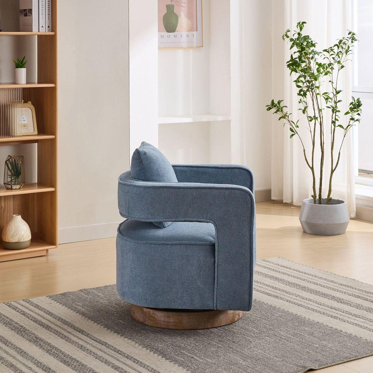 29.1"W Swivel Accent Open Back Chair Modern Comfy Sofa Chair With Weathered Base For Nursery Bedroom Living Room Hotel Office, Club Chair Leisure Arm Chair For Lounge (Pale Blue,Linen Blend)