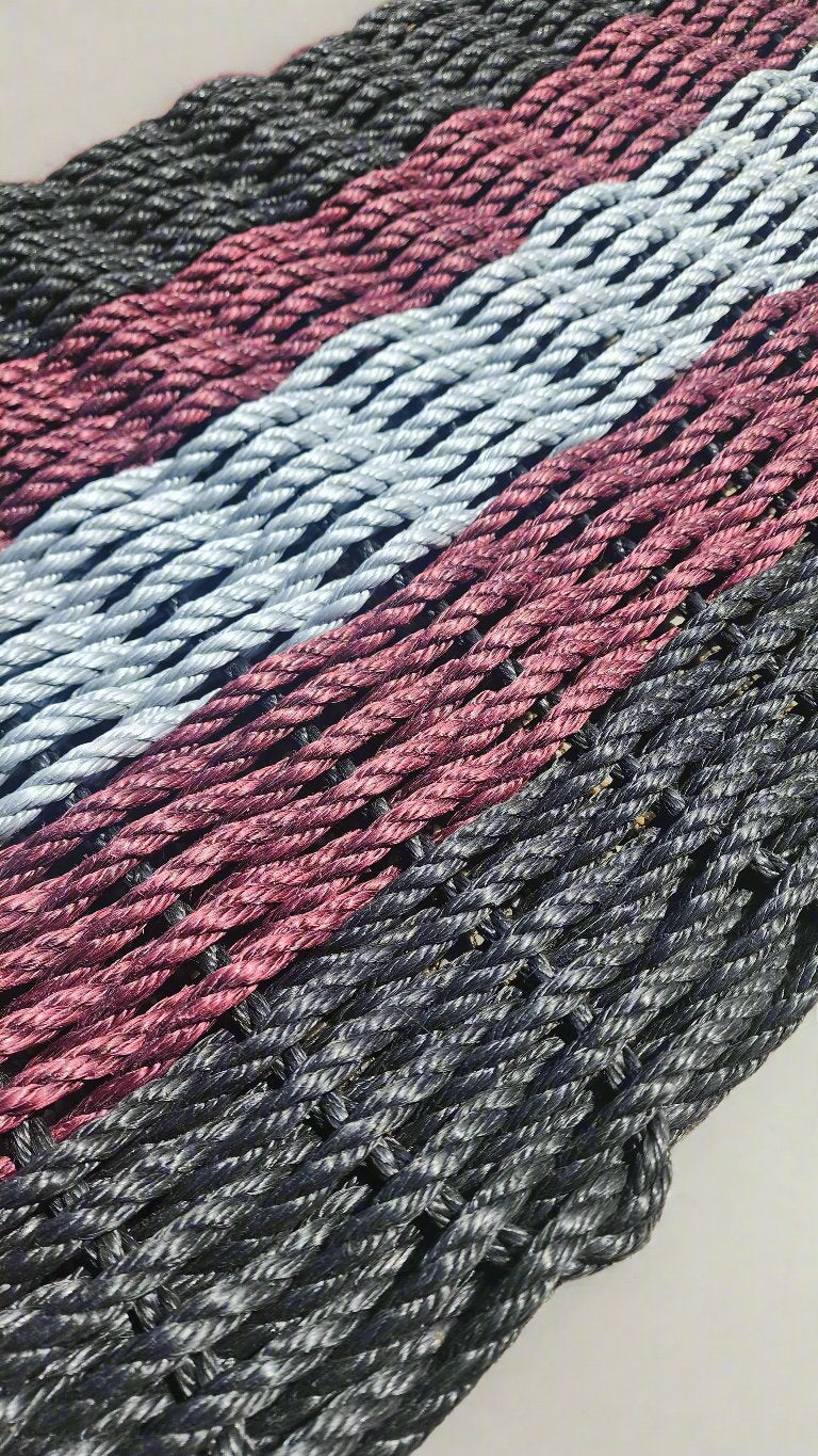 Area Rug: 5 Stripe Lobster Rope Mat Black, Burgundy and Gray by Little Salty Rope