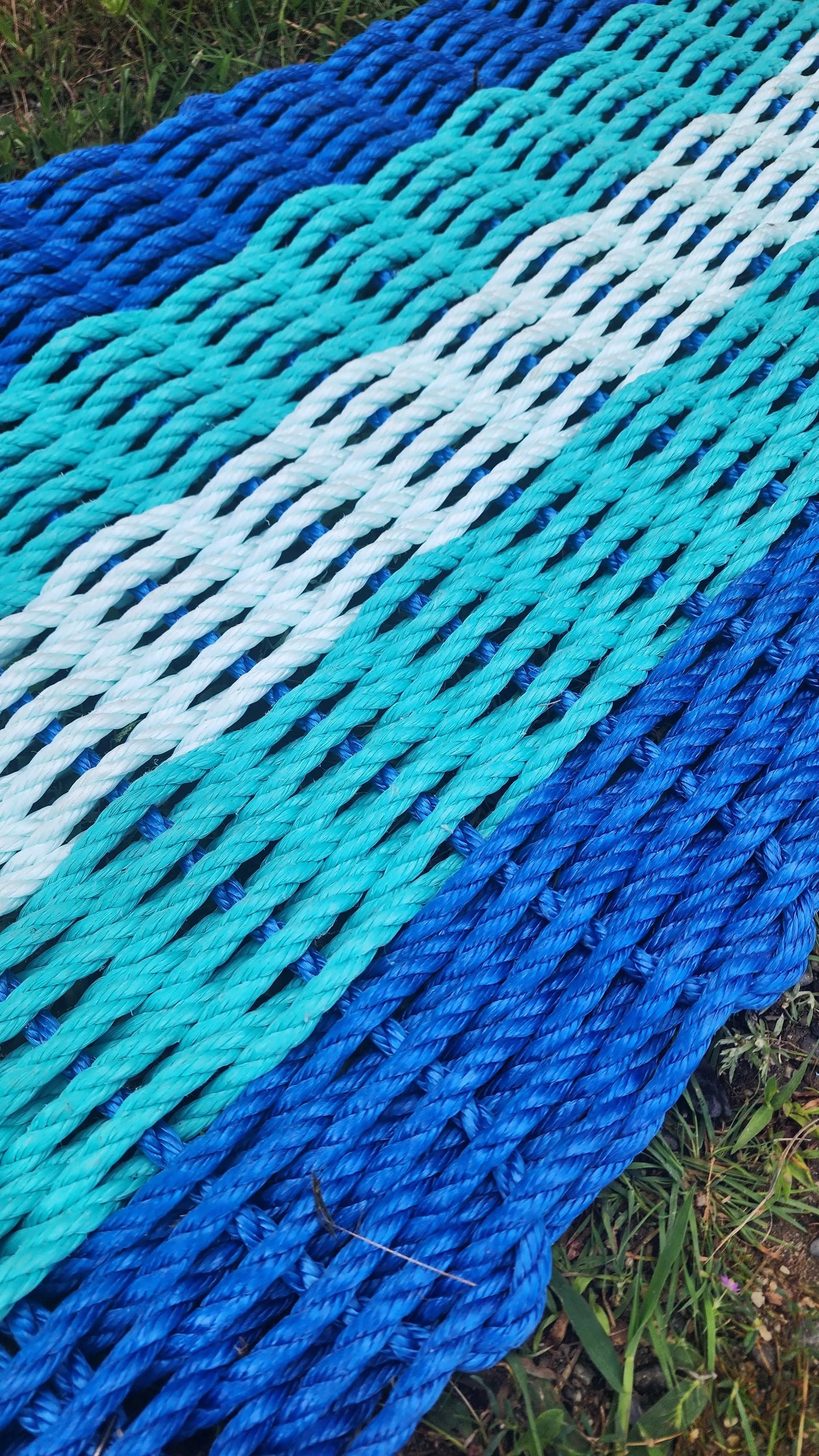 Area Rug: 5 Stripe Lobster Rope Mat Blue, Teal and Seafoam by Little Salty Rope