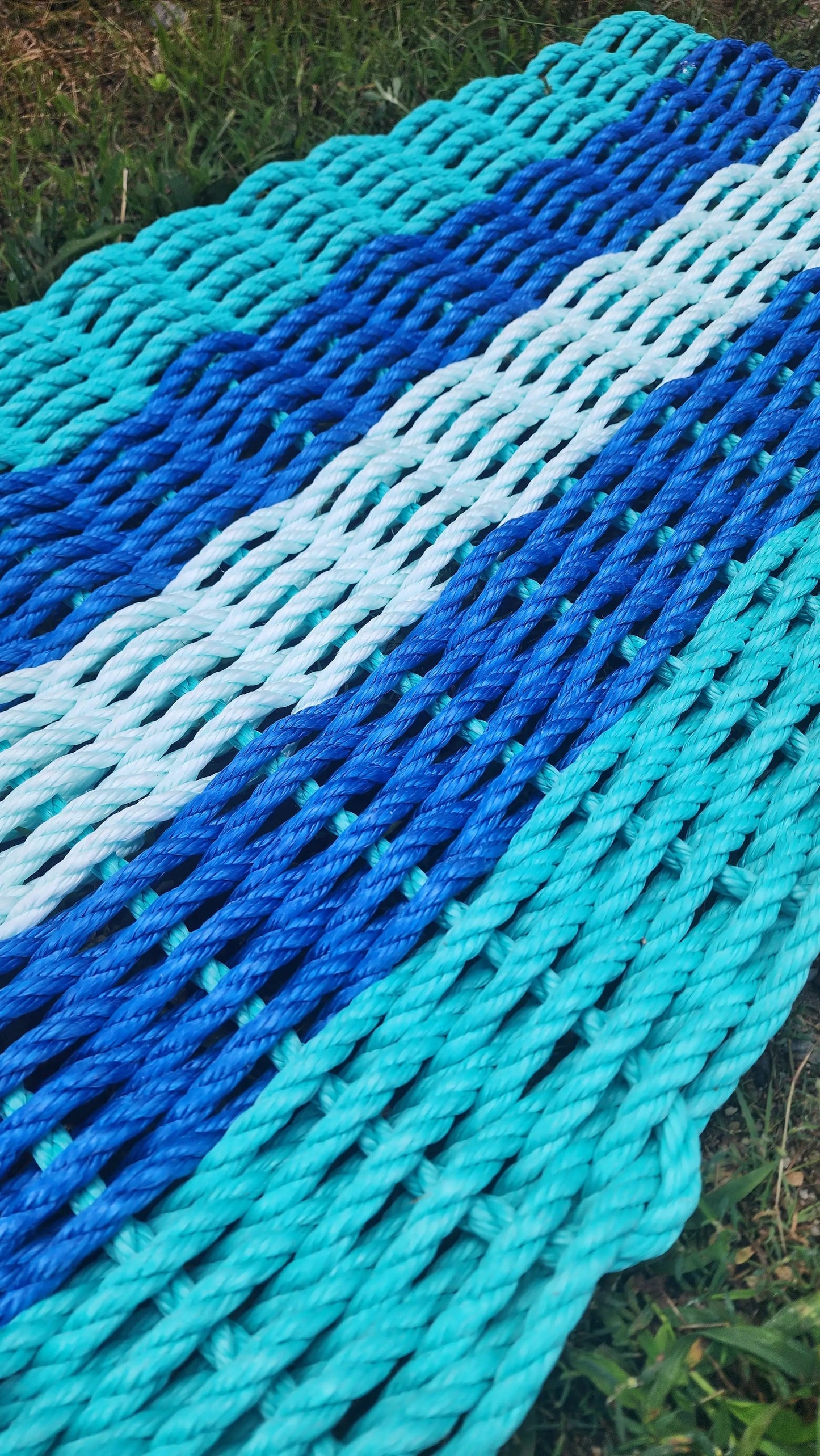 Area Rug: 5 Stripe Lobster Rope Mat Teal, Blue and Seafoam by Little Salty Rope