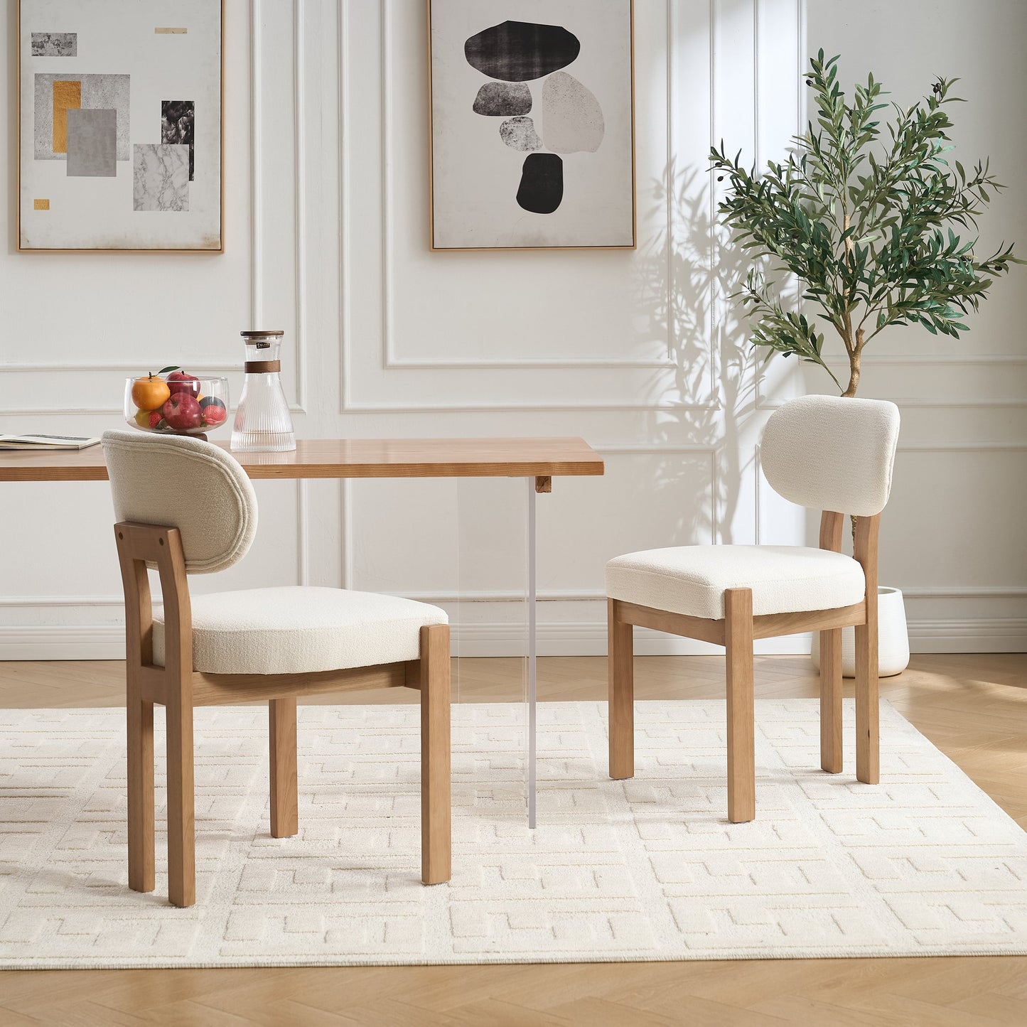Wooden Dining Chairs Set of 2, Modern Fabric Upholstered Dining Room Chair Kitchen Chairs, Farmhouse Dinner Chair for Kitchen Dining Room