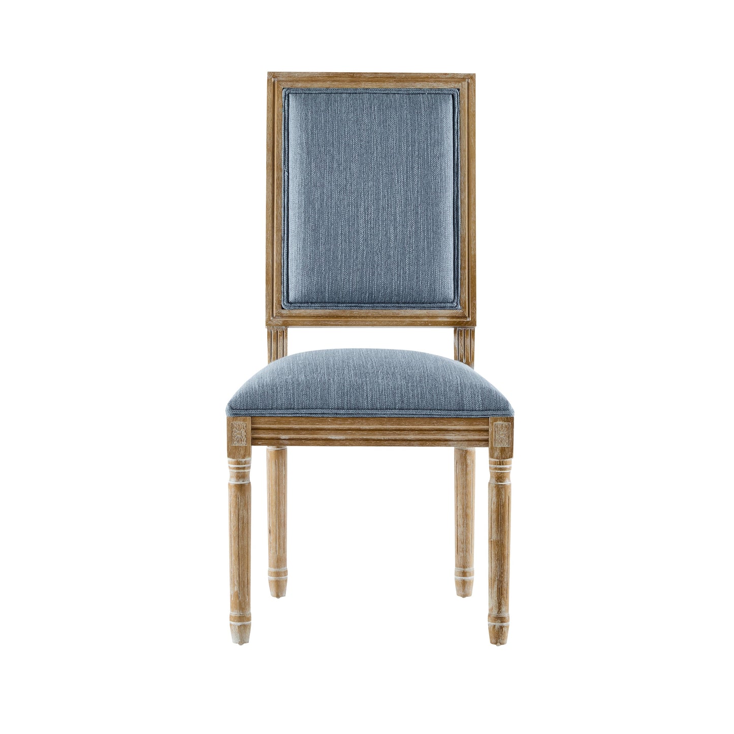 Vintage Inspired French Country Dining Chairs Set of 4 with Cane Backrest & Upholstered Seats, Solid Rubberwood, Slate Blue