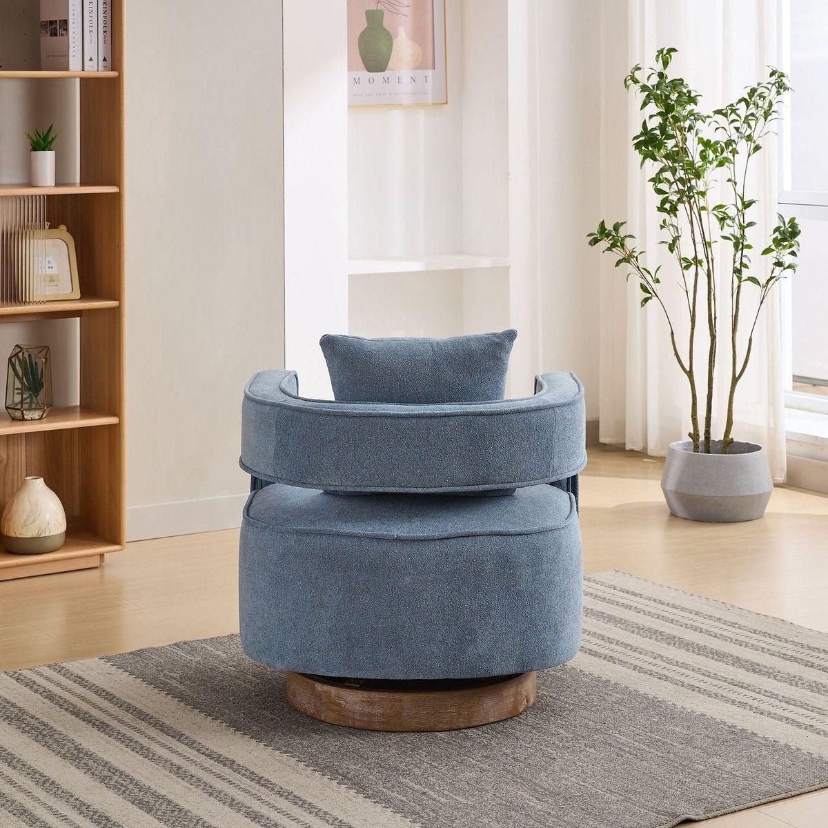 29.1"W Swivel Accent Open Back Chair Modern Comfy Sofa Chair With Weathered Base For Nursery Bedroom Living Room Hotel Office, Club Chair Leisure Arm Chair For Lounge (Pale Blue,Linen Blend)