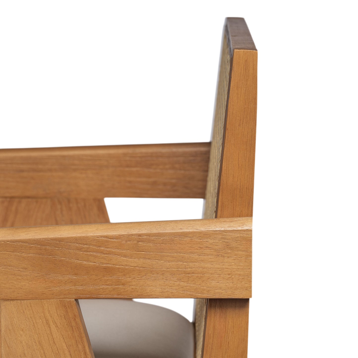 27' Height, Cream Woven Cane Plastic Backrest Bar Stool - Foam-Padded Fabric Seat & Durable Rubberwood Frame