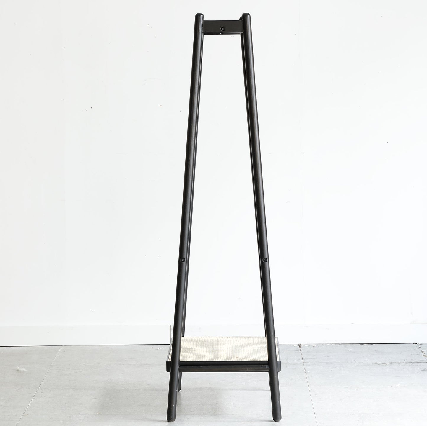 (Black) Solid Oak Wood Clothes Rack, Black Rattan Hanger Rack-clothes Rack with Shelves, Cloth Hanger Standing Garment Racks for Hanging Clothes