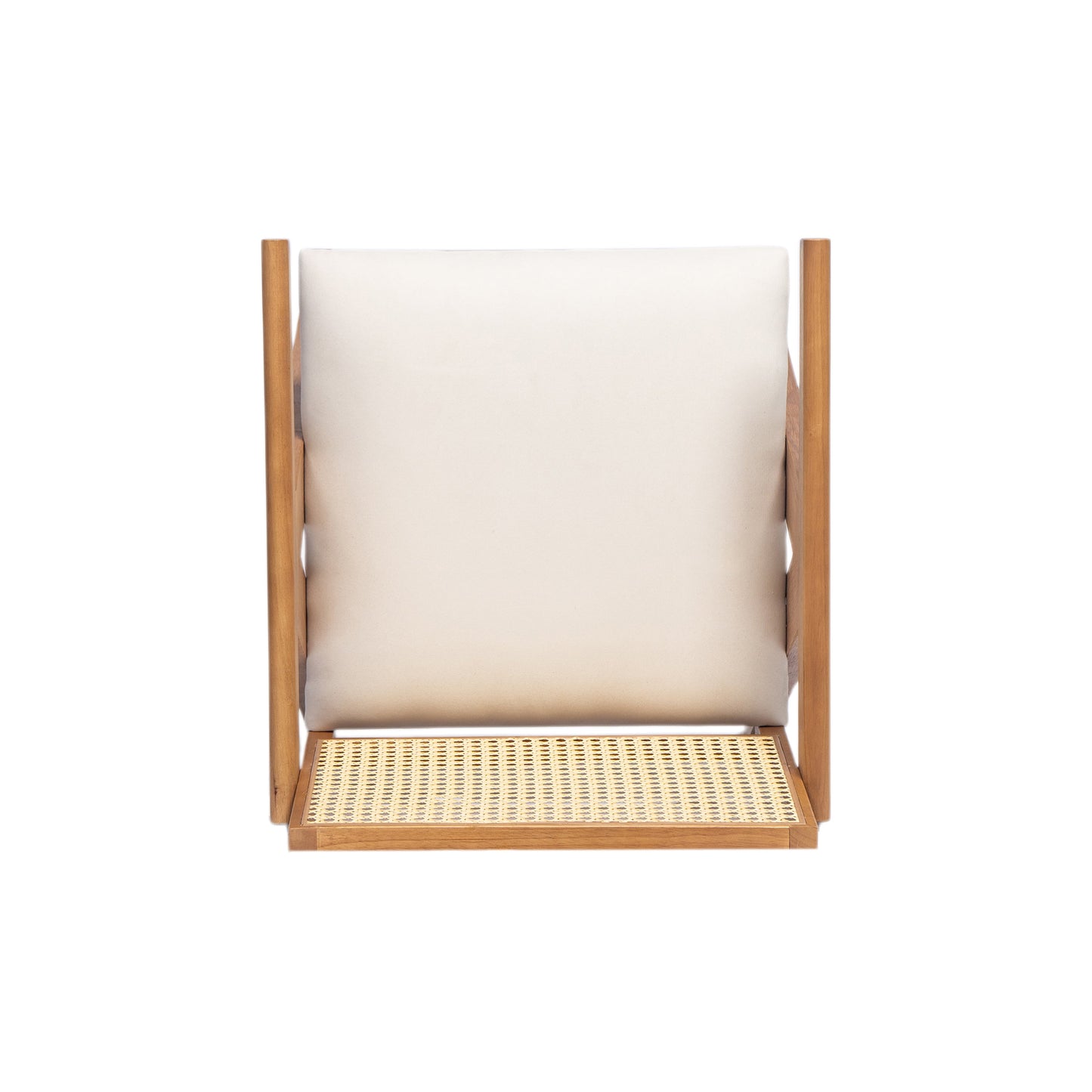 27' Height, Cream Woven Cane Plastic Backrest Bar Stool - Foam-Padded Fabric Seat & Durable Rubberwood Frame