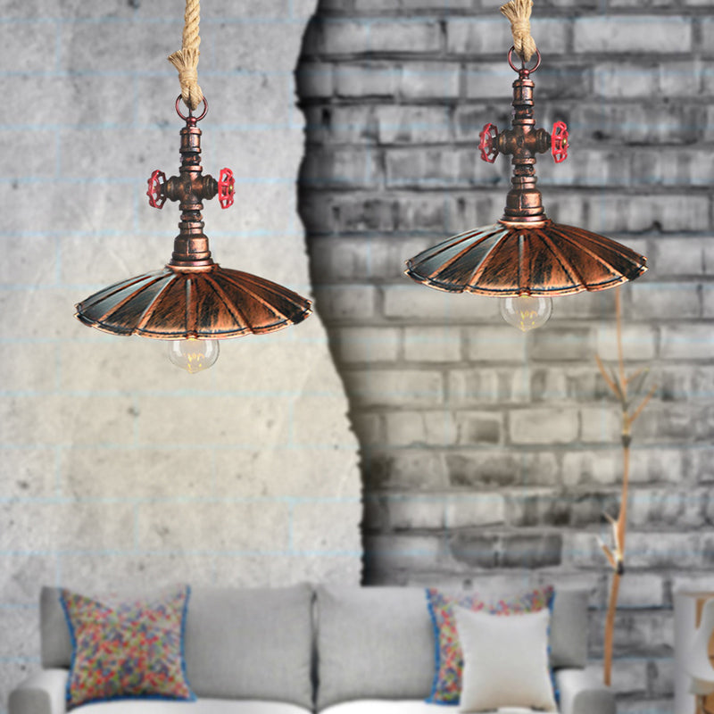 Gianna - Rustic Elegance Pendant Light with Scalloped Shade and Rope Cord