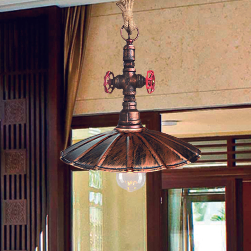 Gianna - Rustic Elegance Pendant Light with Scalloped Shade and Rope Cord