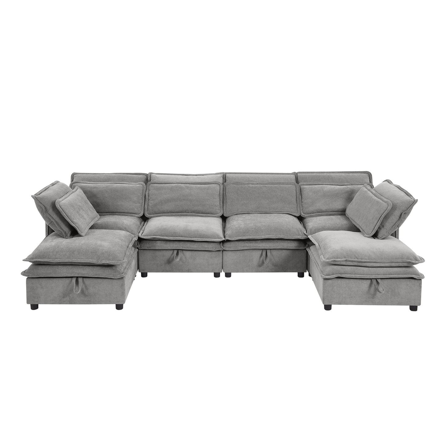 U_Style Double-Layer Cushion Modern Large U-Shaped Modular Sofa, Freely Combinable 6-Seater with Storage Function, Convertible to Sofa Bed, Perfect for Living Rooms, Offices, and Apartments