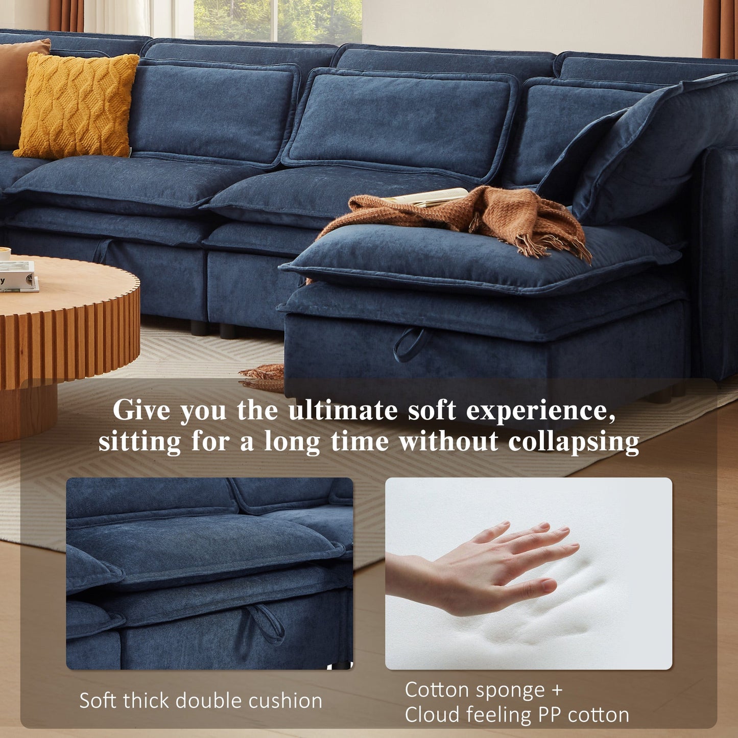 U_Style Double-Layer Cushion Modern Large U-Shaped Modular Sofa, Freely Combinable 6-Seater with Storage Function, Convertible to Sofa Bed, Perfect for Living Rooms, Offices, and Apartments