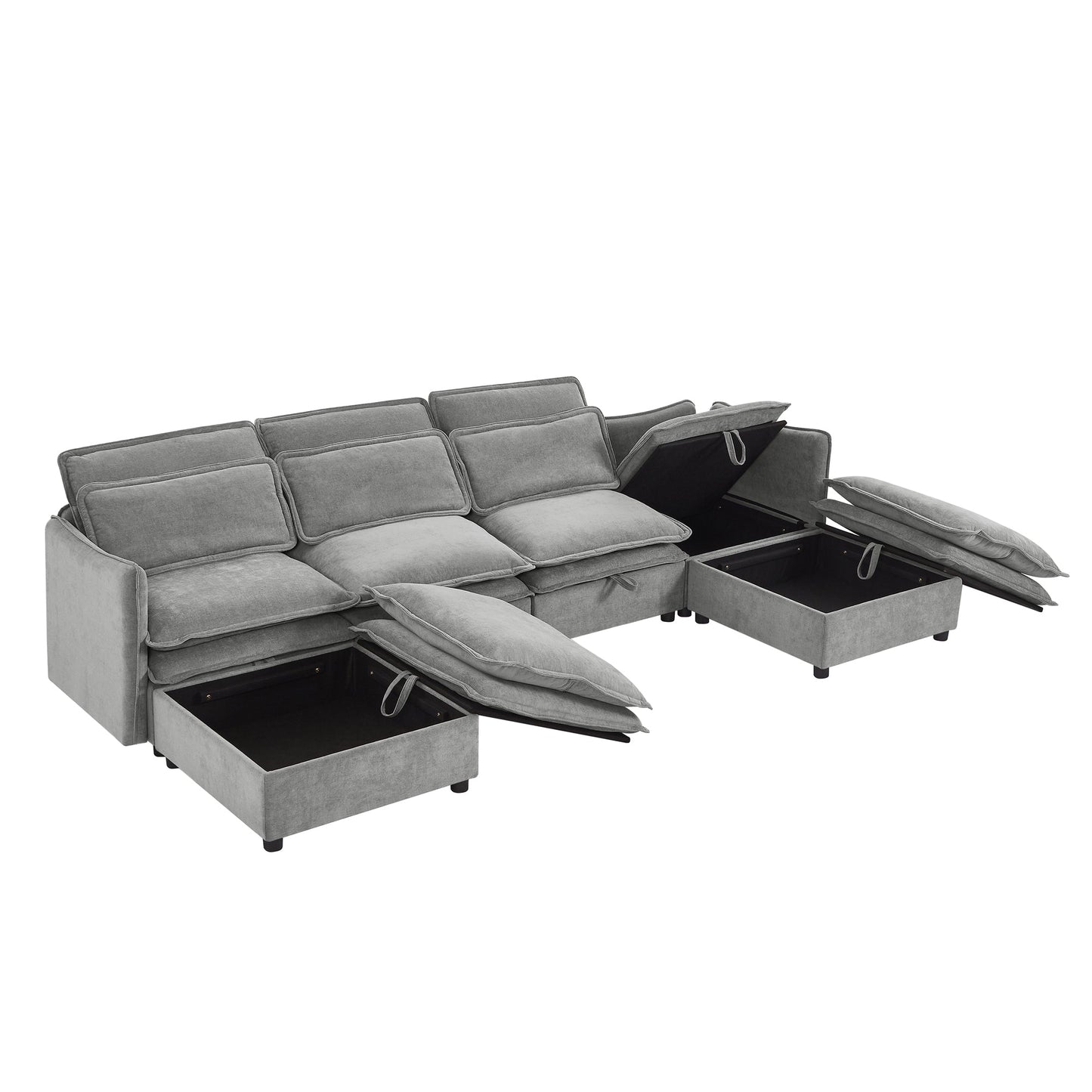 U_Style Double-Layer Cushion Modern Large U-Shaped Modular Sofa, Freely Combinable 6-Seater with Storage Function, Convertible to Sofa Bed, Perfect for Living Rooms, Offices, and Apartments