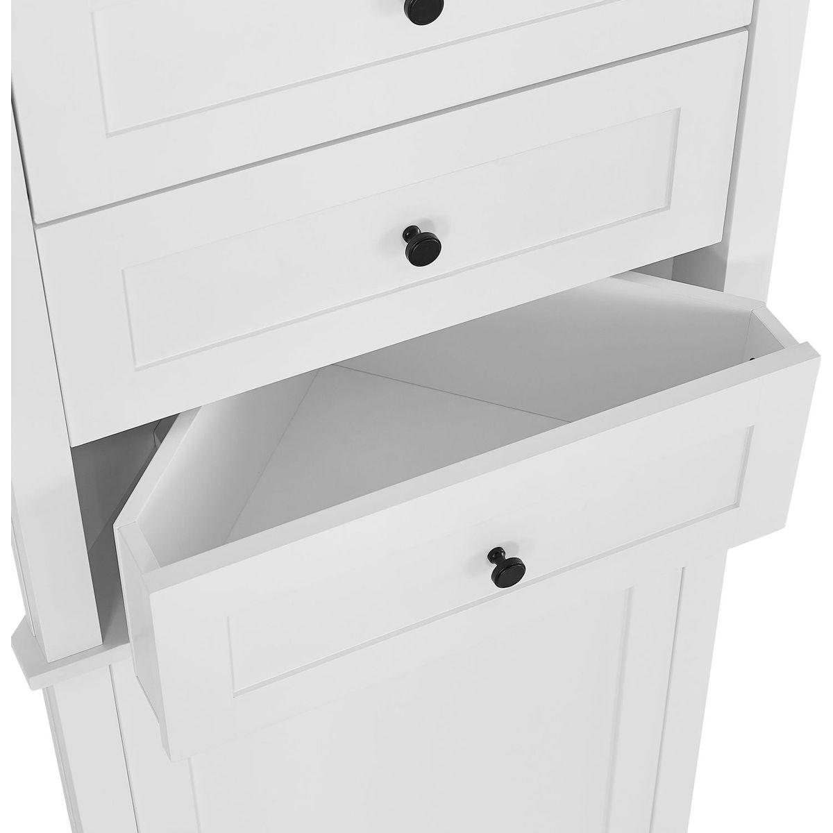 White Triangle Tall Cabinet with 3 Drawers and Adjustable Shelves for Bathroom, Kitchen or Living Room, MDF Board with Painted Finish