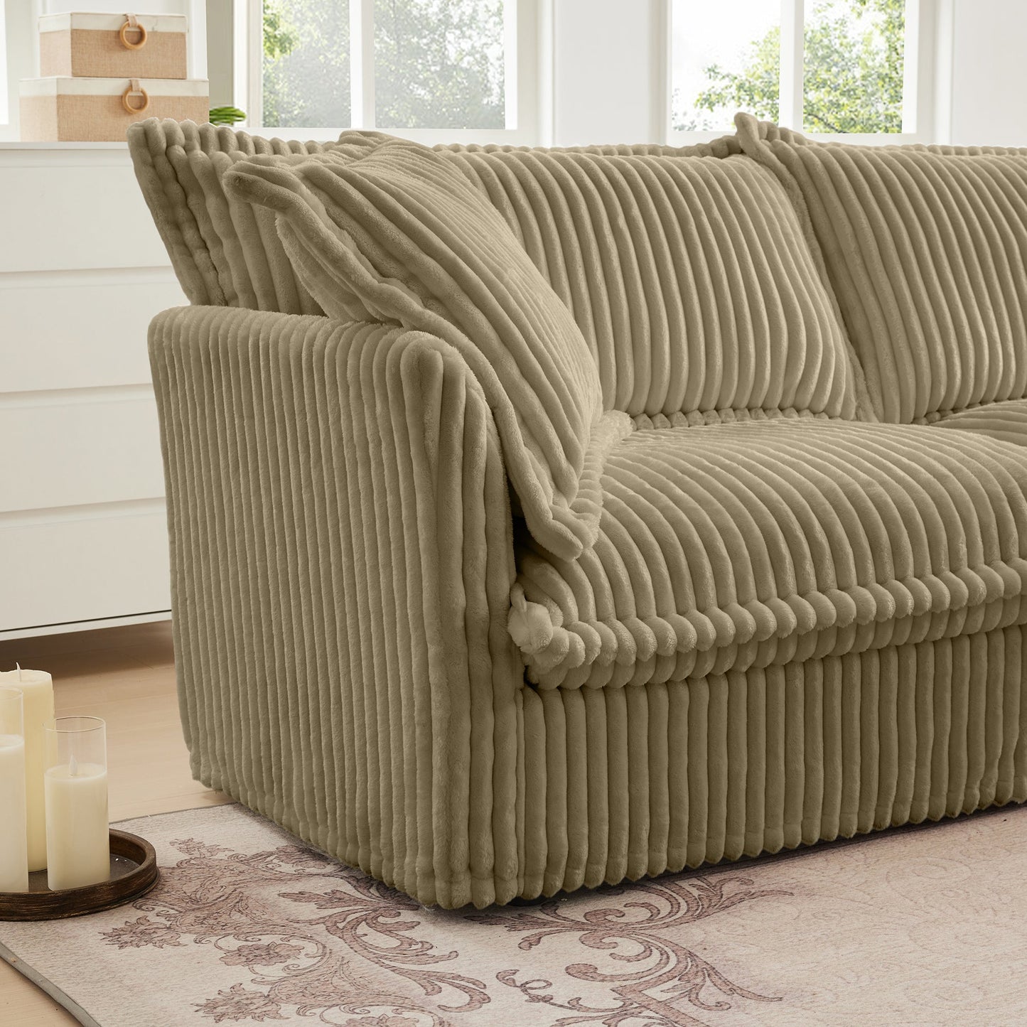 Upholstered Slipcovered Armchair with Ottoman, Deep Seat Armchair W/ Wide Ottoman for Living Room, Armchair Sets with Large Soft Pillows(Set of 2), Camel Corduroy Fabric