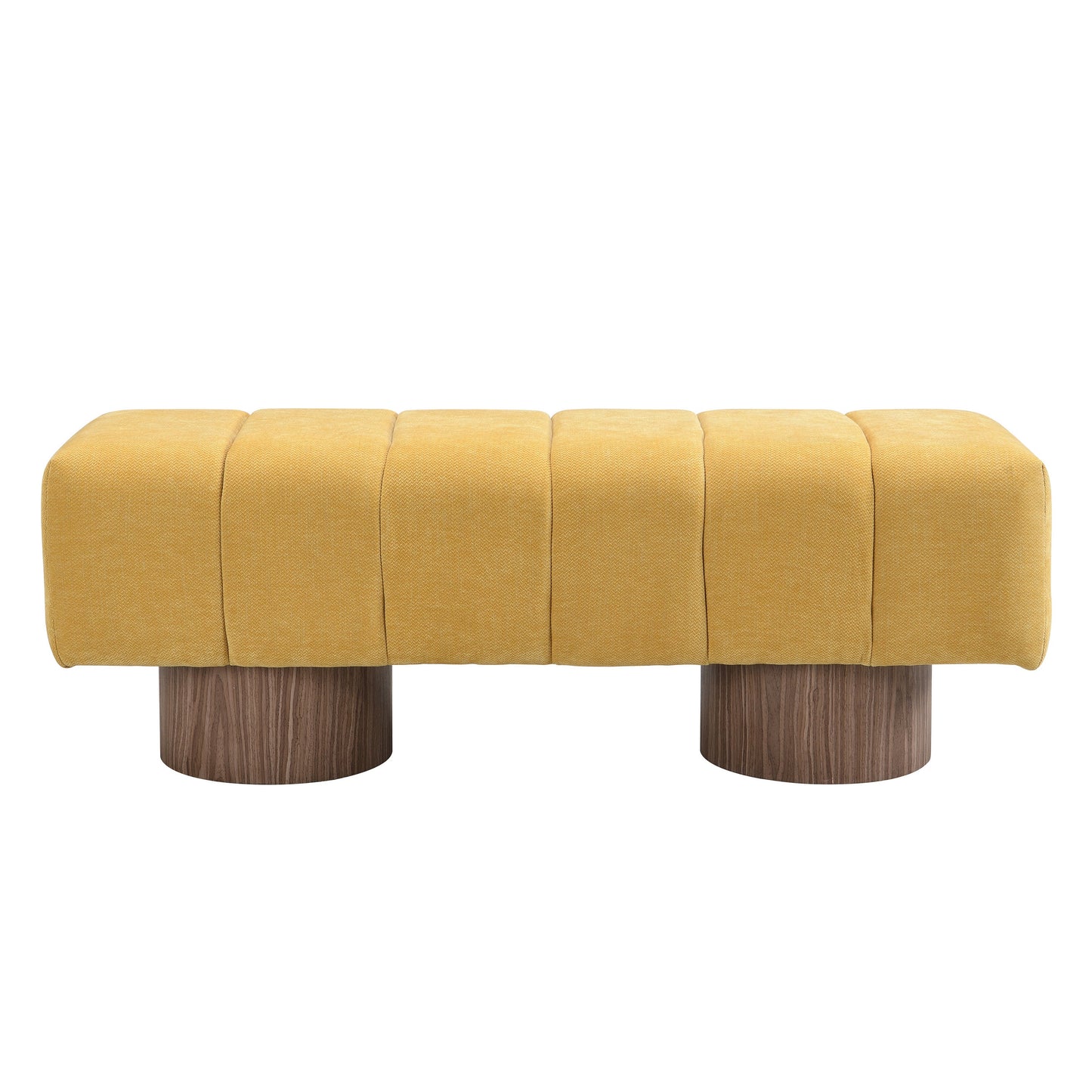 Upholstered Dining Bench, No-Assembly Entryway Bench Ottoman, Yellow Chenille Fabric, 50' Length