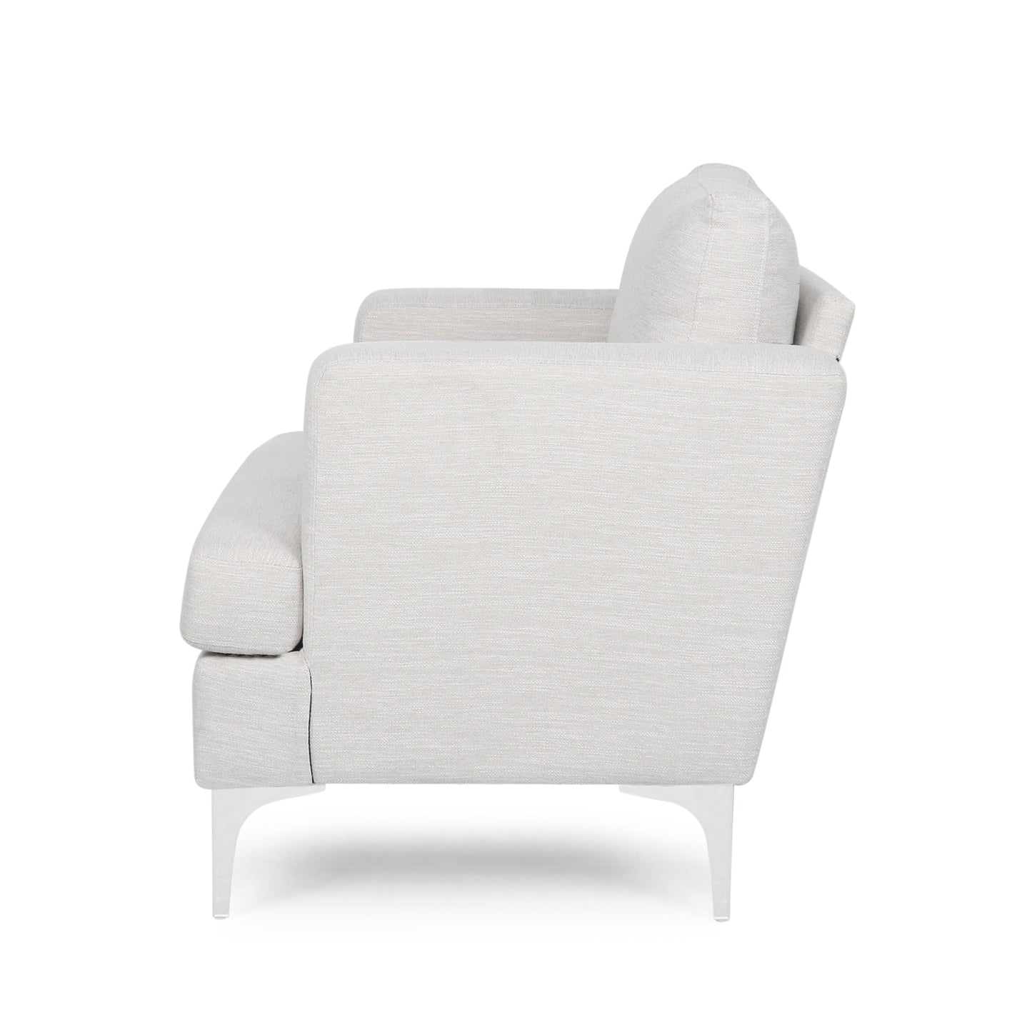 Upholstered Fabric Club Chair with Iron Legs, Beige