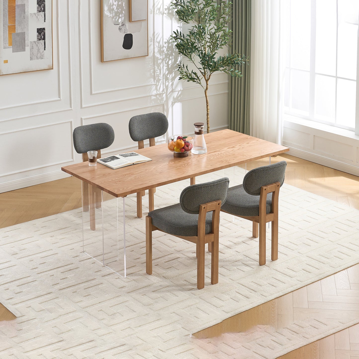 Wooden Dining Chairs Set of 2, Modern Fabric Upholstered Dining Room Chair Kitchen Chairs, Farmhouse Dinner Chair for Kitchen Dining Room