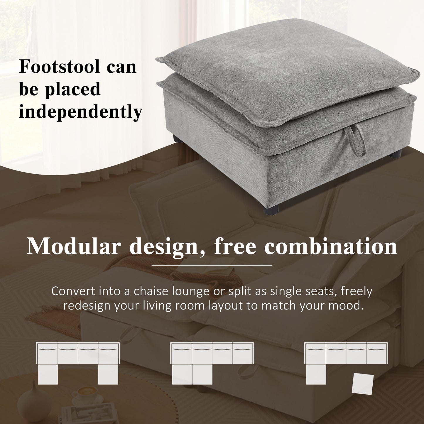 U_Style Double-Layer Cushion Modern Large U-Shaped Modular Sofa, Freely Combinable 6-Seater with Storage Function, Convertible to Sofa Bed, Perfect for Living Rooms, Offices, and Apartments