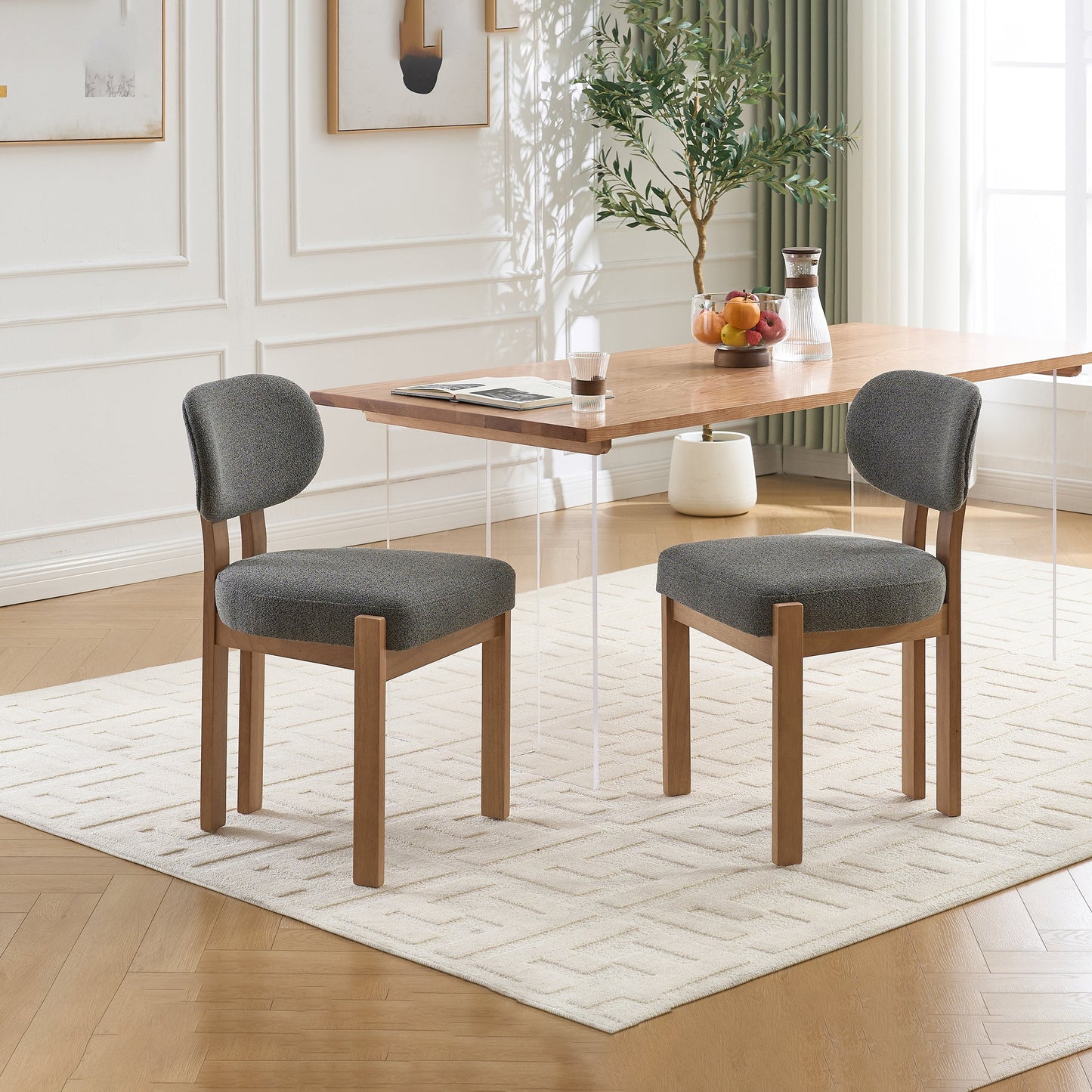Wooden Dining Chairs Set of 2, Modern Fabric Upholstered Dining Room Chair Kitchen Chairs, Farmhouse Dinner Chair for Kitchen Dining Room