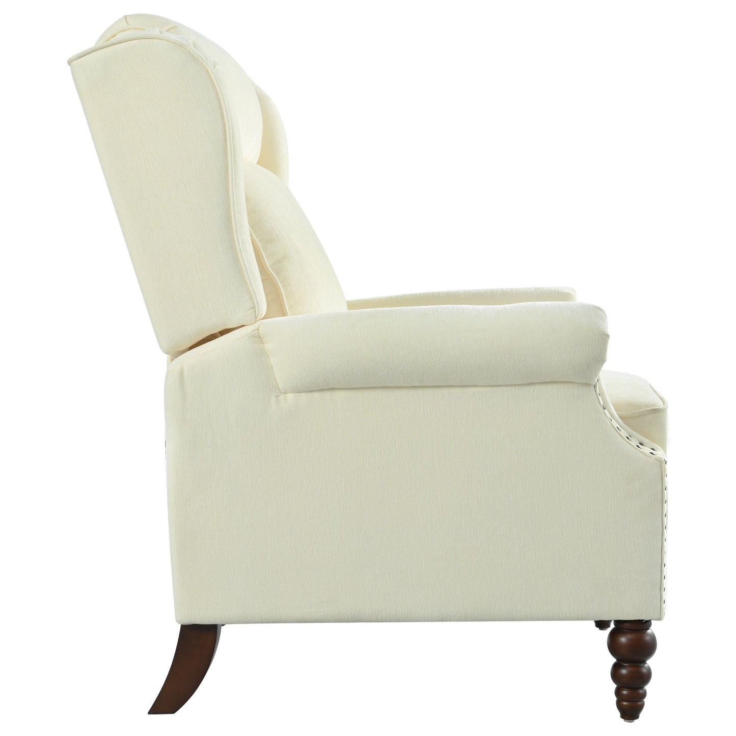 Upholstered Push Back Recliner Chair with Classic Wing Back, Beige Chenille, 29.75'