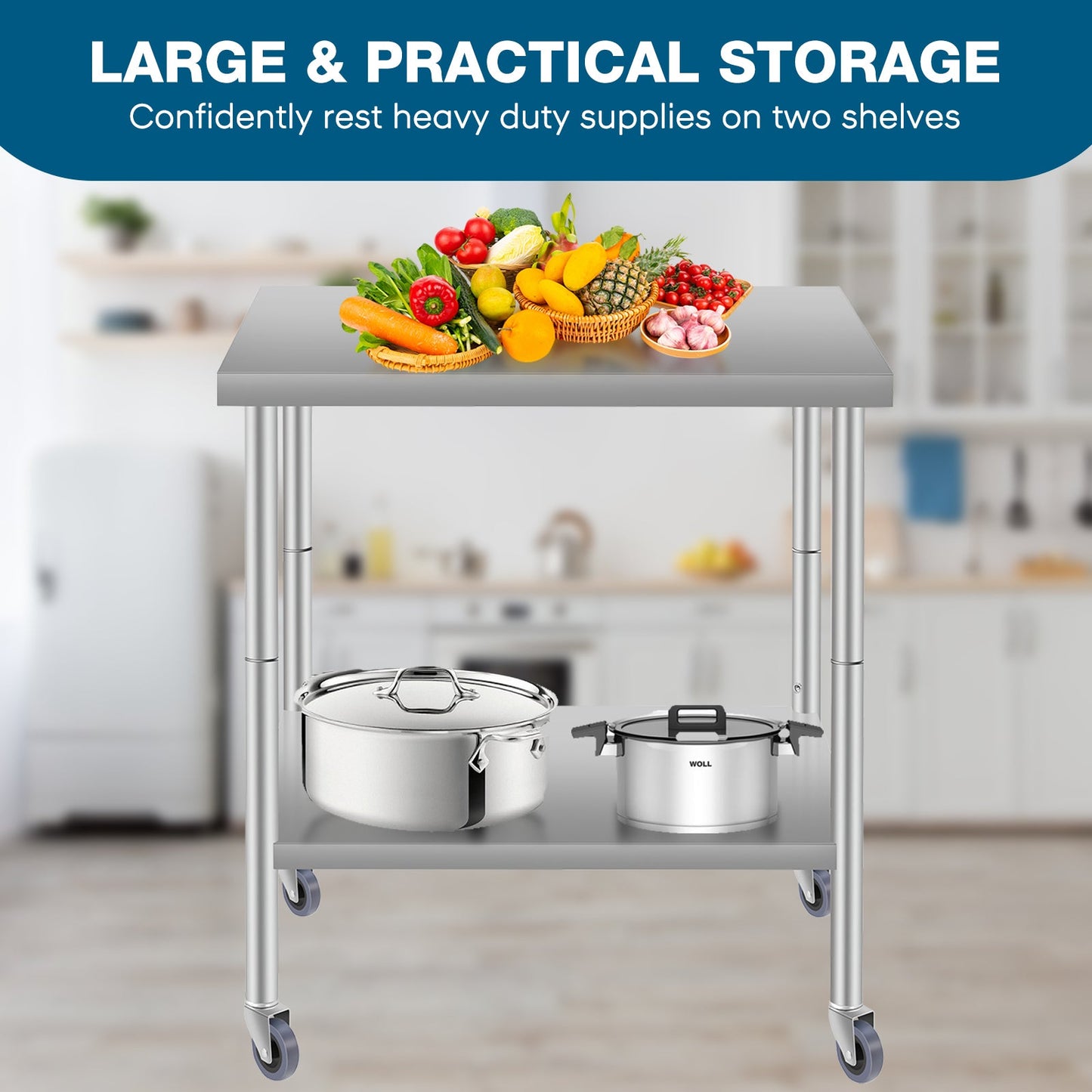 24''*18'' Commercial Work Table for Restaurant and Home Stainless Steel Kitchen Prep Table with Under Shelf and wheels
