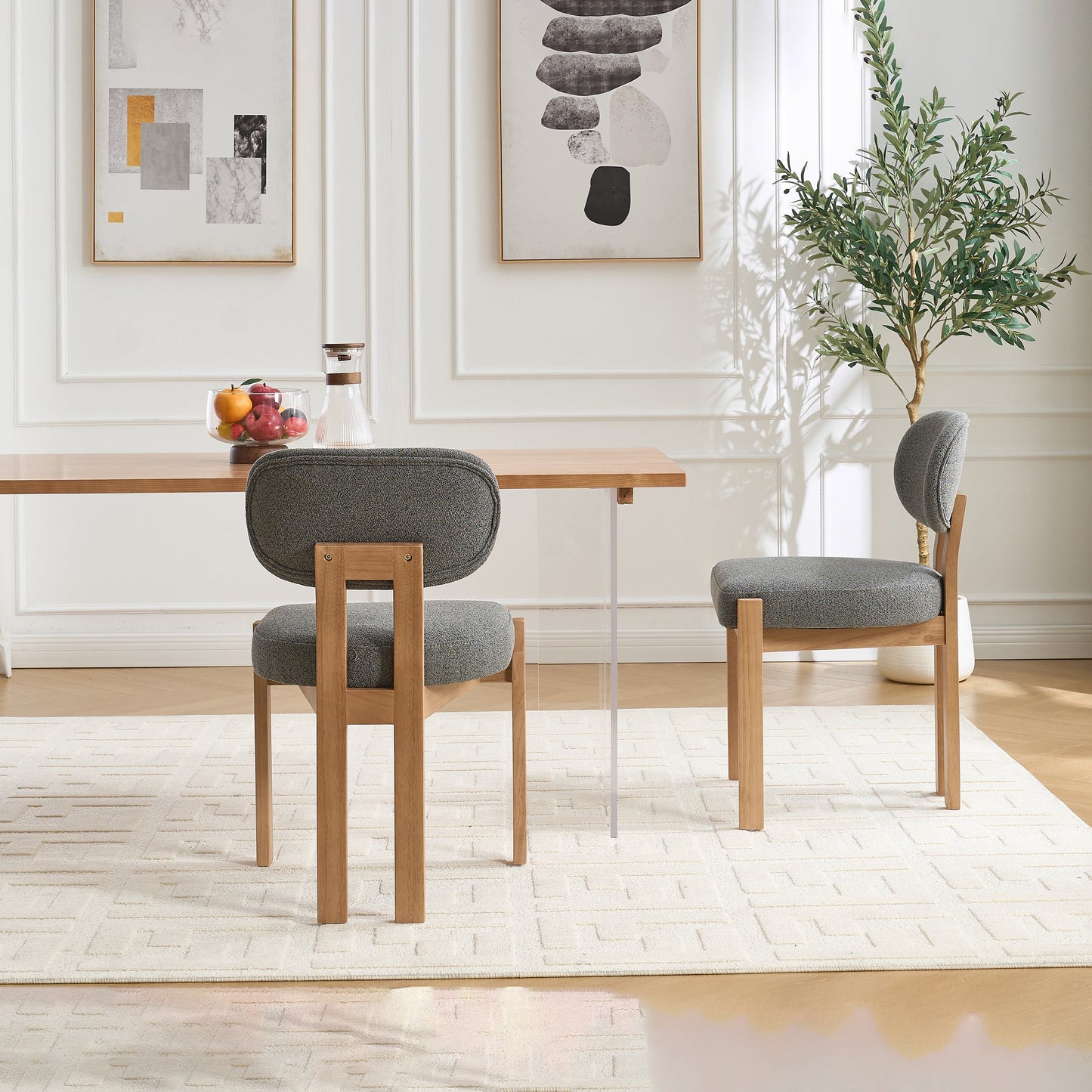 Wooden Dining Chairs Set of 2, Modern Fabric Upholstered Dining Room Chair Kitchen Chairs, Farmhouse Dinner Chair for Kitchen Dining Room