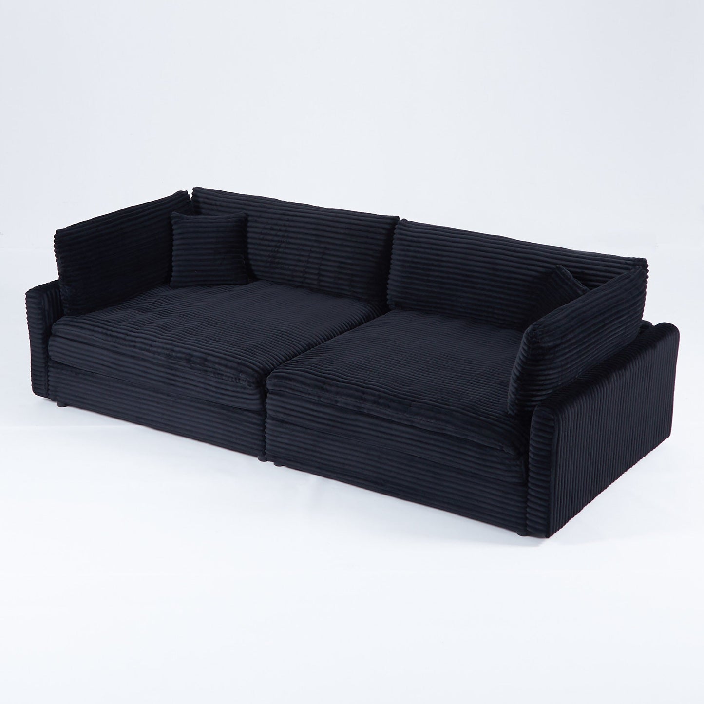 112-inch black corduroy sofa: two throw pillows, four backrests, opening up a new style for the living room's casual area