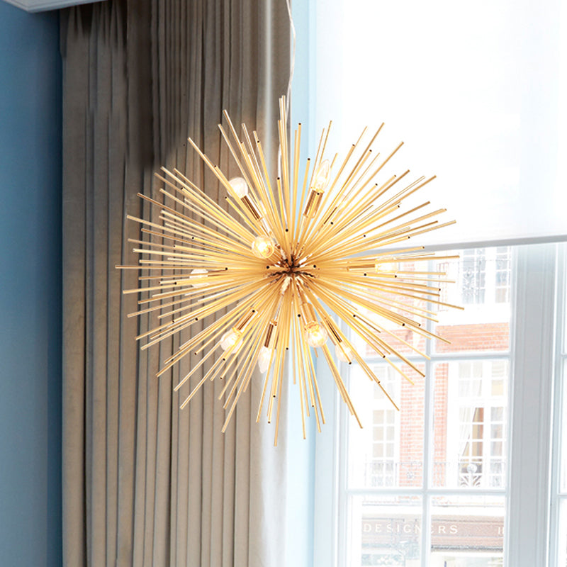 Bathe your space in modern brilliance with the Gold Metal Starburst Chandelier Pendant Light!