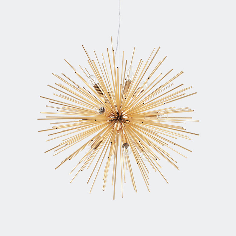 Bathe your space in modern brilliance with the Gold Metal Starburst Chandelier Pendant Light!