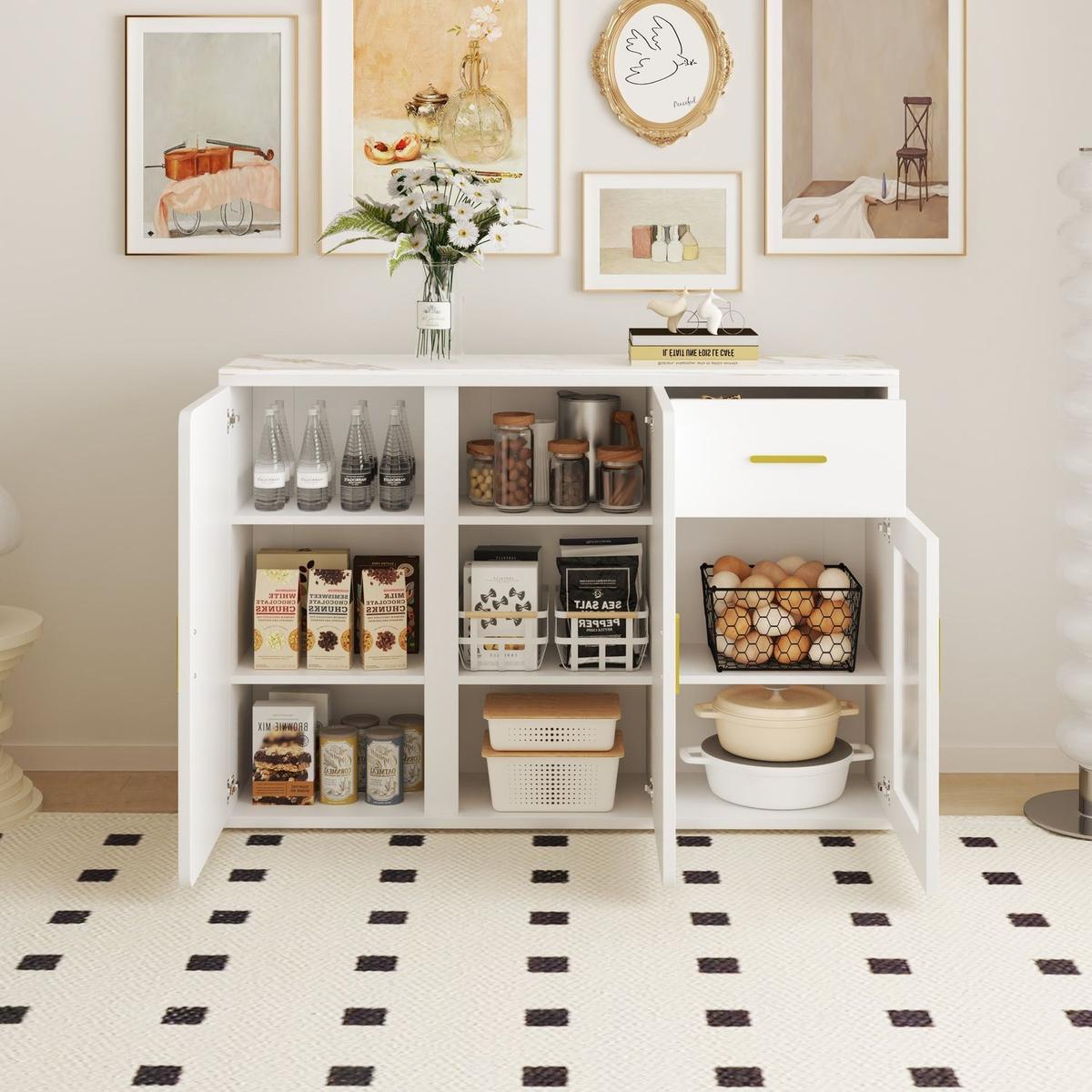 Wood Storage Cabinet, Modern Accent Buffet Cabinet, Free Standing Sideboard and Buffet Storage with Door Buffet Sideboard for Bedroom, Living Room, Kitchen or Hallway