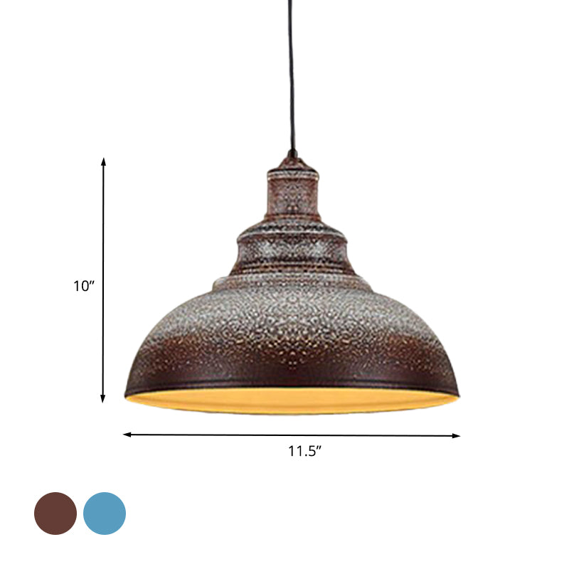 Diana's Industrial Charm: Blue/Rust Metal Barn Pulley Pendant Lamp