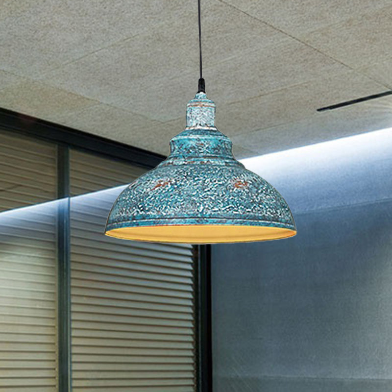 Diana's Industrial Charm: Blue/Rust Metal Barn Pulley Pendant Lamp