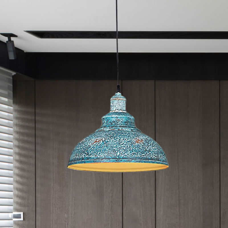 Diana's Industrial Charm: Blue/Rust Metal Barn Pulley Pendant Lamp