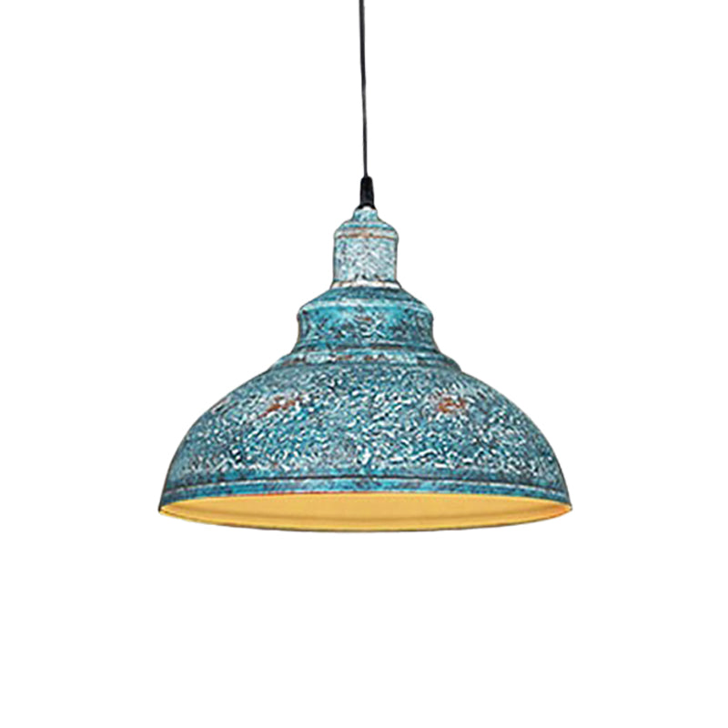 Diana's Industrial Charm: Blue/Rust Metal Barn Pulley Pendant Lamp