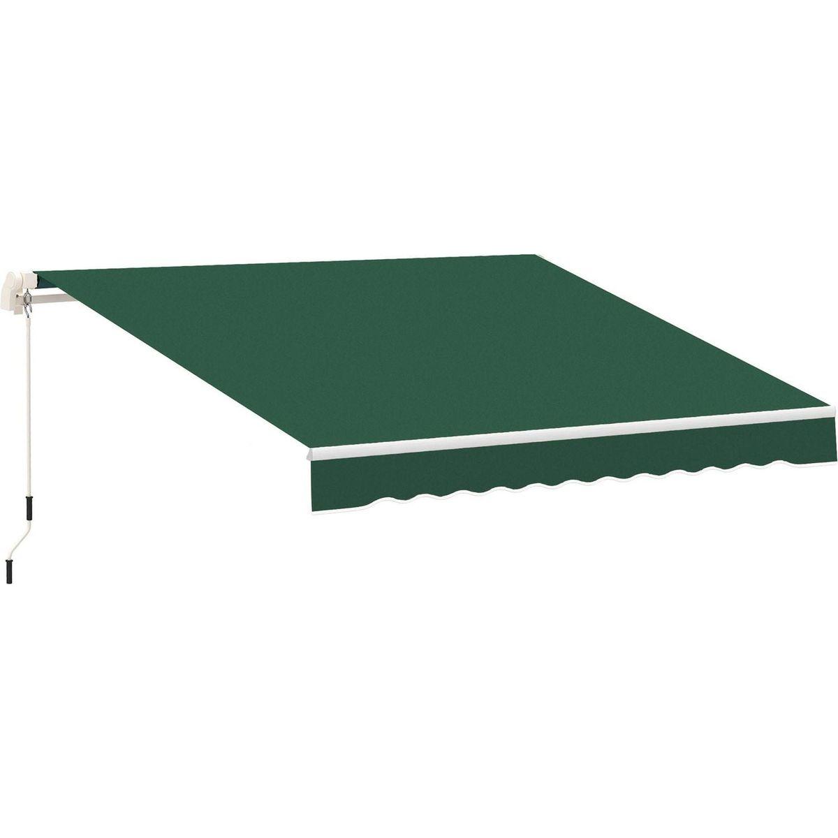 12' x 8' Retractable Awning Patio Awnings Sun Shade Shelter with Manual Crank Handle, 280g/m卢鈮?UV & Water-Resistant Fabric and Aluminum Frame for Deck, Balcony, Yard, Green